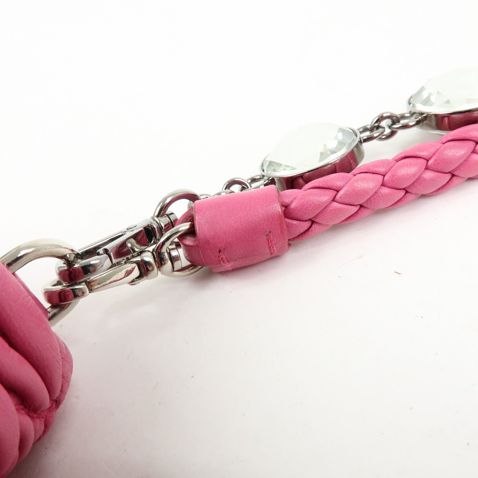 MIU MIU Matelasse Nappa Leather Rhinestone 2Way Bag Pink RP0169