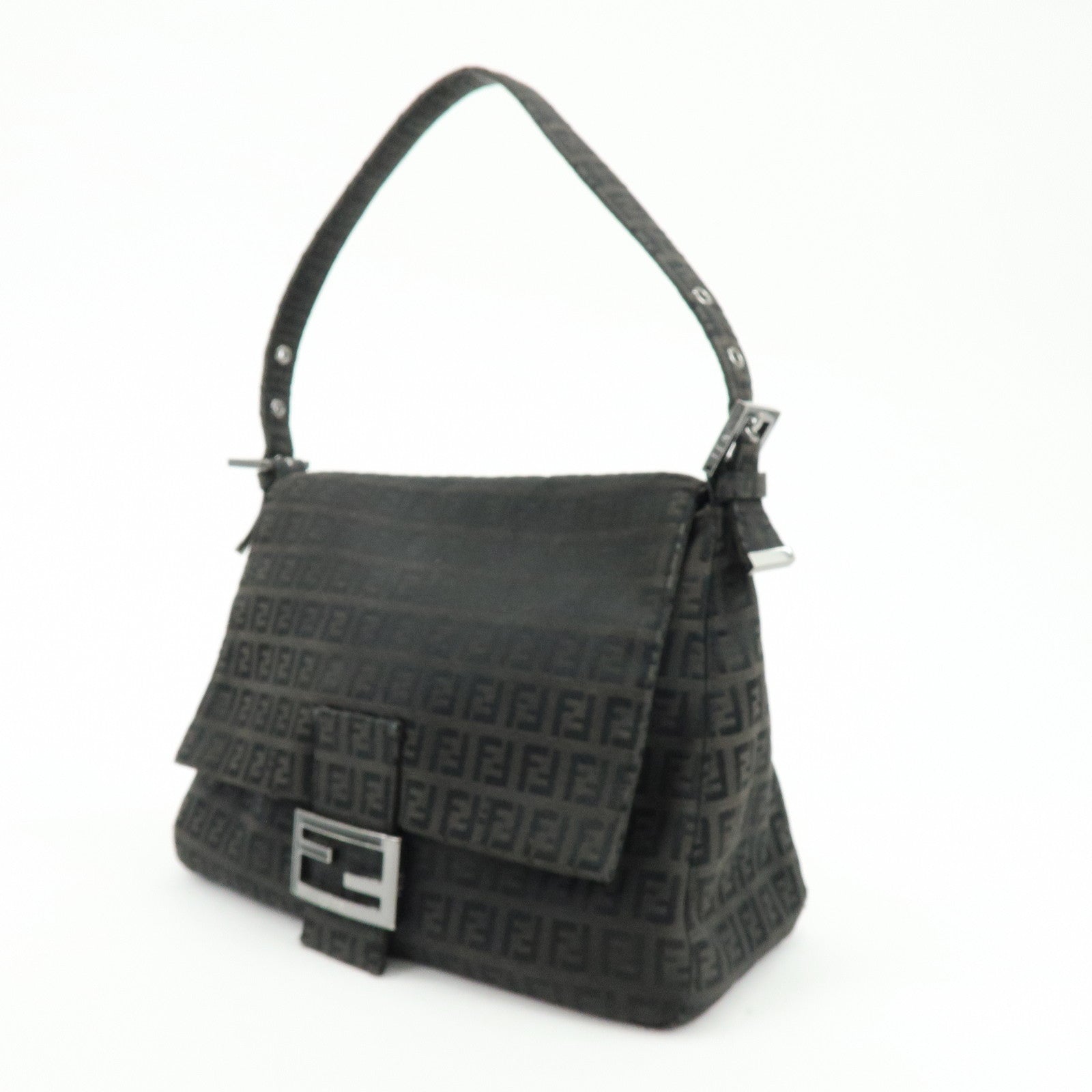 FENDI Zuccino Canvas Mamma Baguette Shoulder Bag Black 8BR001