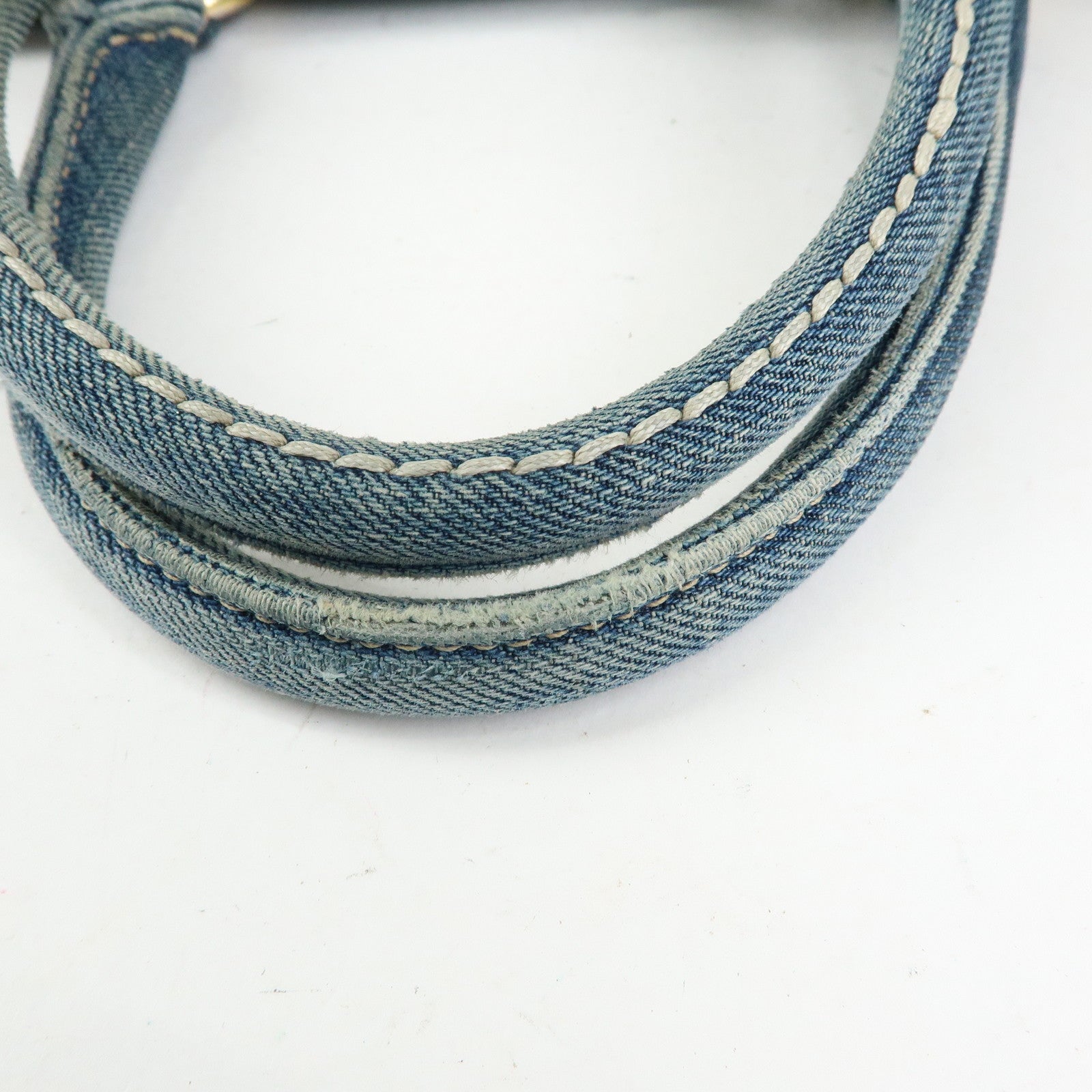 PRADA Triangle Logo Denim Tote Bag Hand Bag Blue BN2254