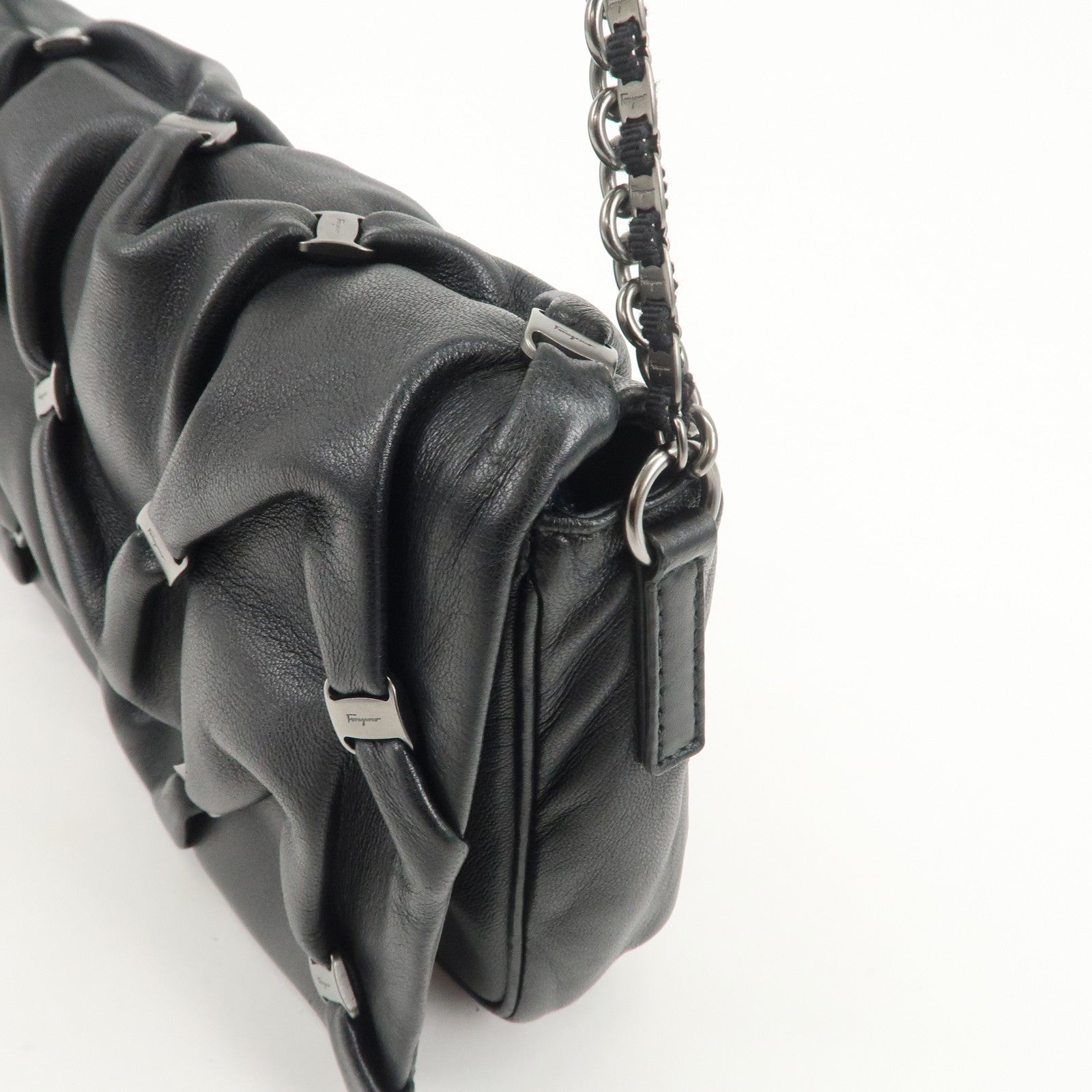 Ferragamo Mini Vara Leather Shoulder Bag Hand Bag Black
