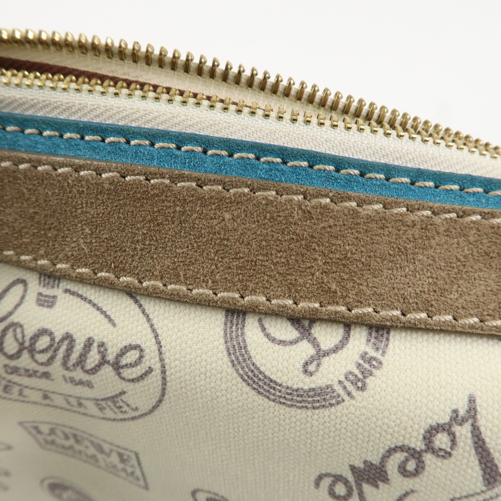 LOEWE Anagram Canvas Suede Leather Shoulder Bag Beige Blue Used