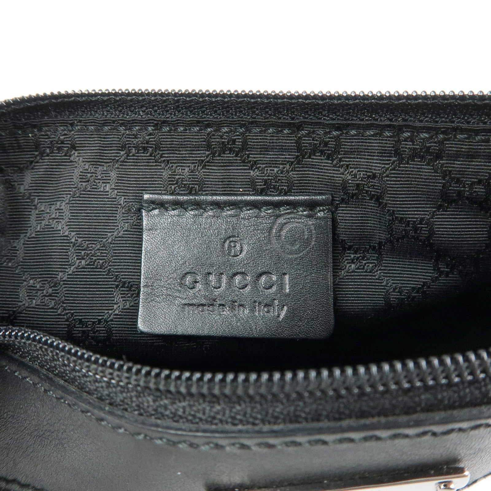 GUCCI Sherry Denim Leather Accessory Pouch Hand Bag Black 92820