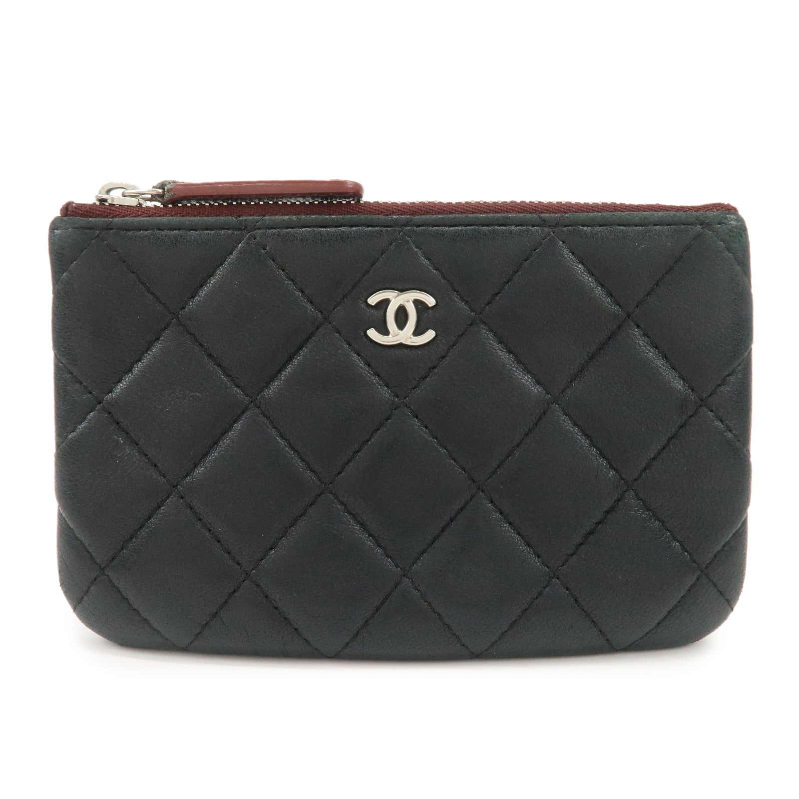 CHANEL Matelasse Caviarskin COCO Mark Coin Case Mini Pouch Black Silver Used