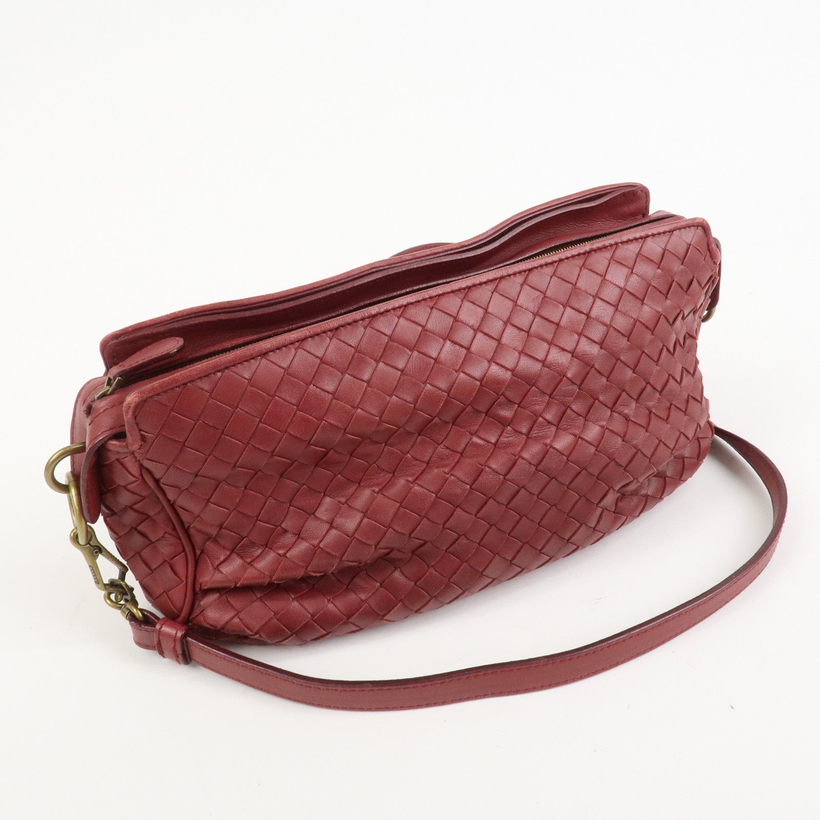 BOTTEGA VENETA Intrecciato Nappa Leather Shoulder Bag Wine Red