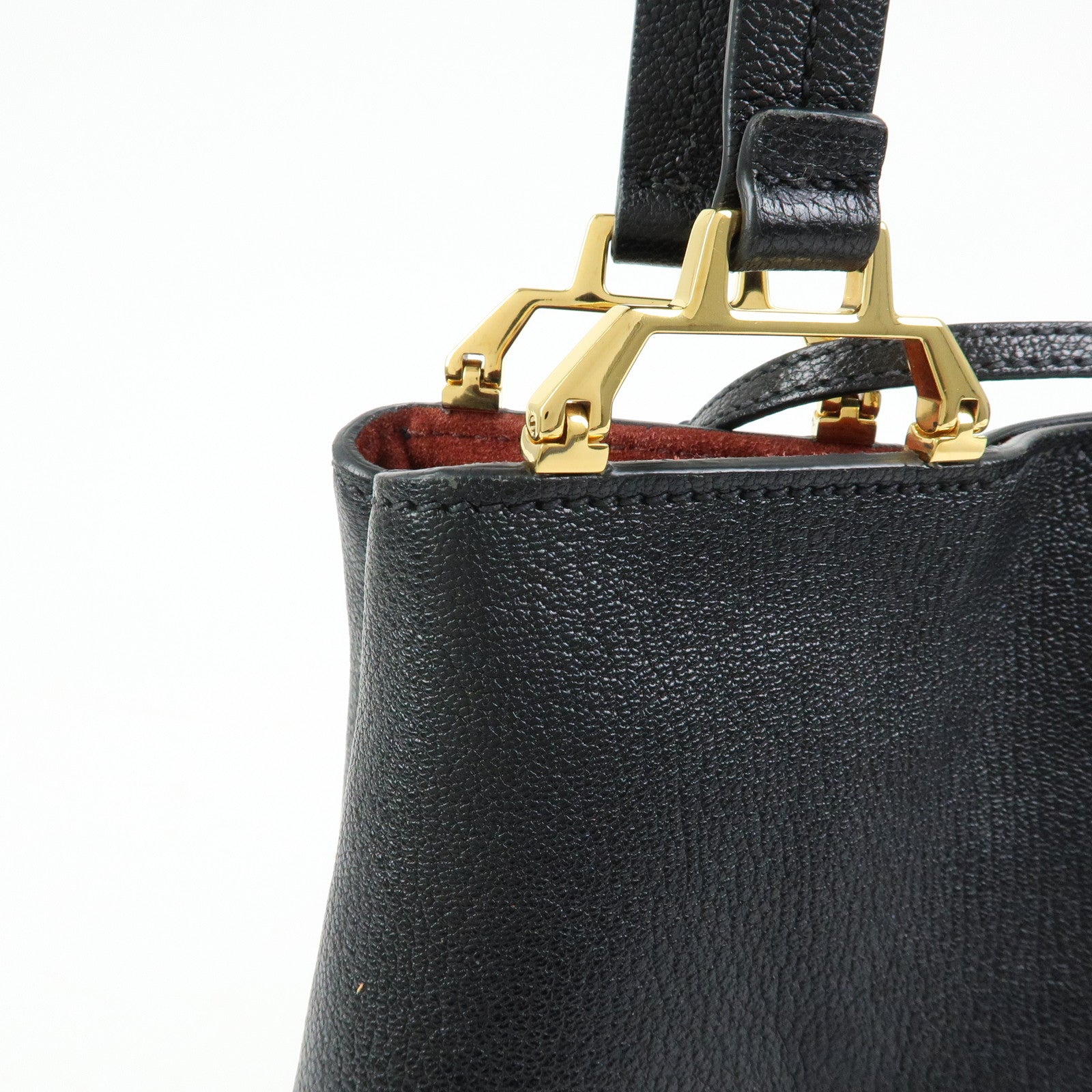 MIU MIU Logo Madras Leather Tote Bag Shoulder Bag Hand Bag Black