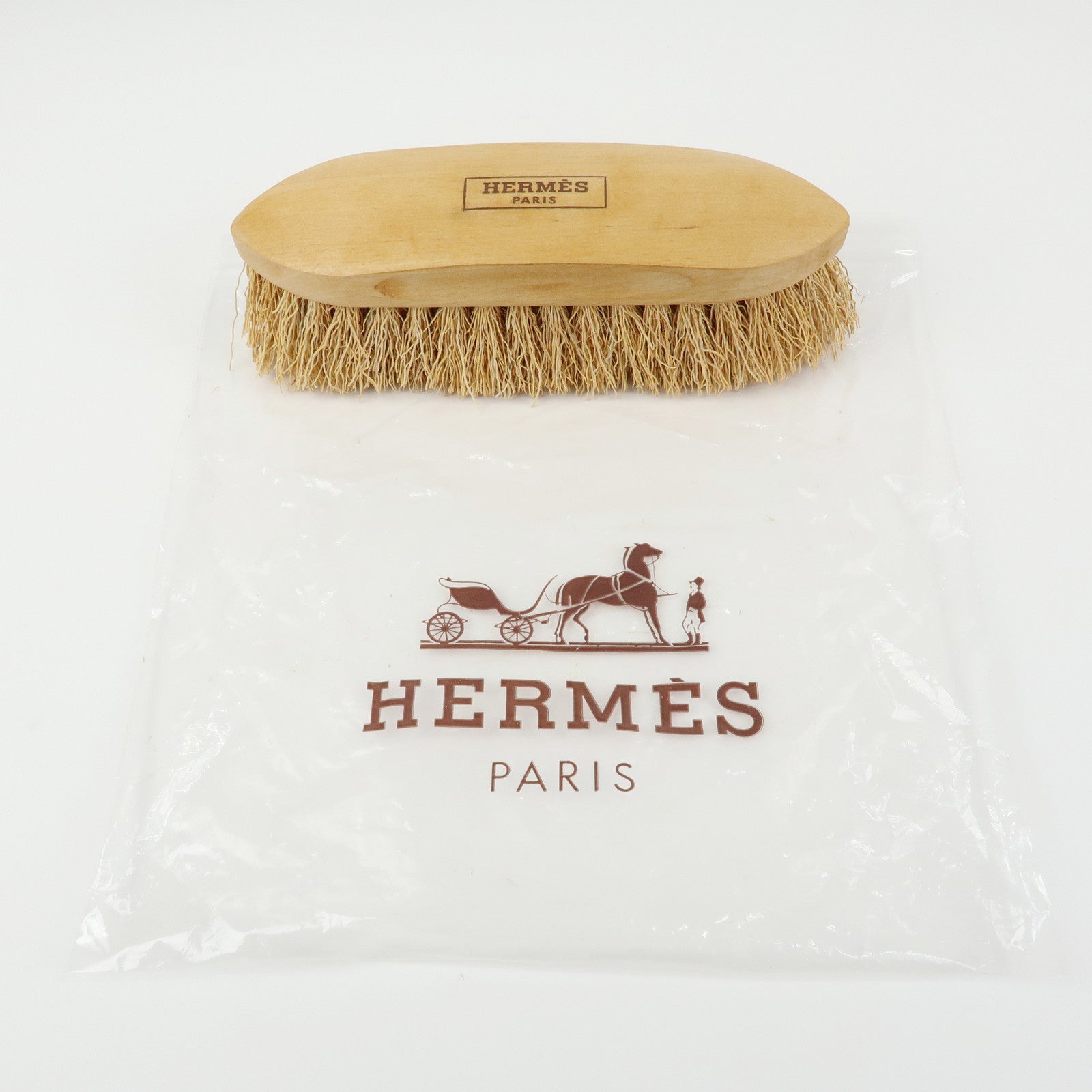 HERMES Logo Wood Horse Brush Grooming Brush Natural