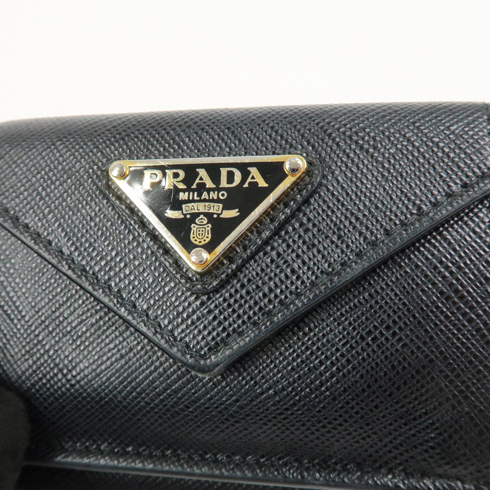 PRADA Triangle Logo Saffiano Leather Tri-fold Wallet Black 1MH021