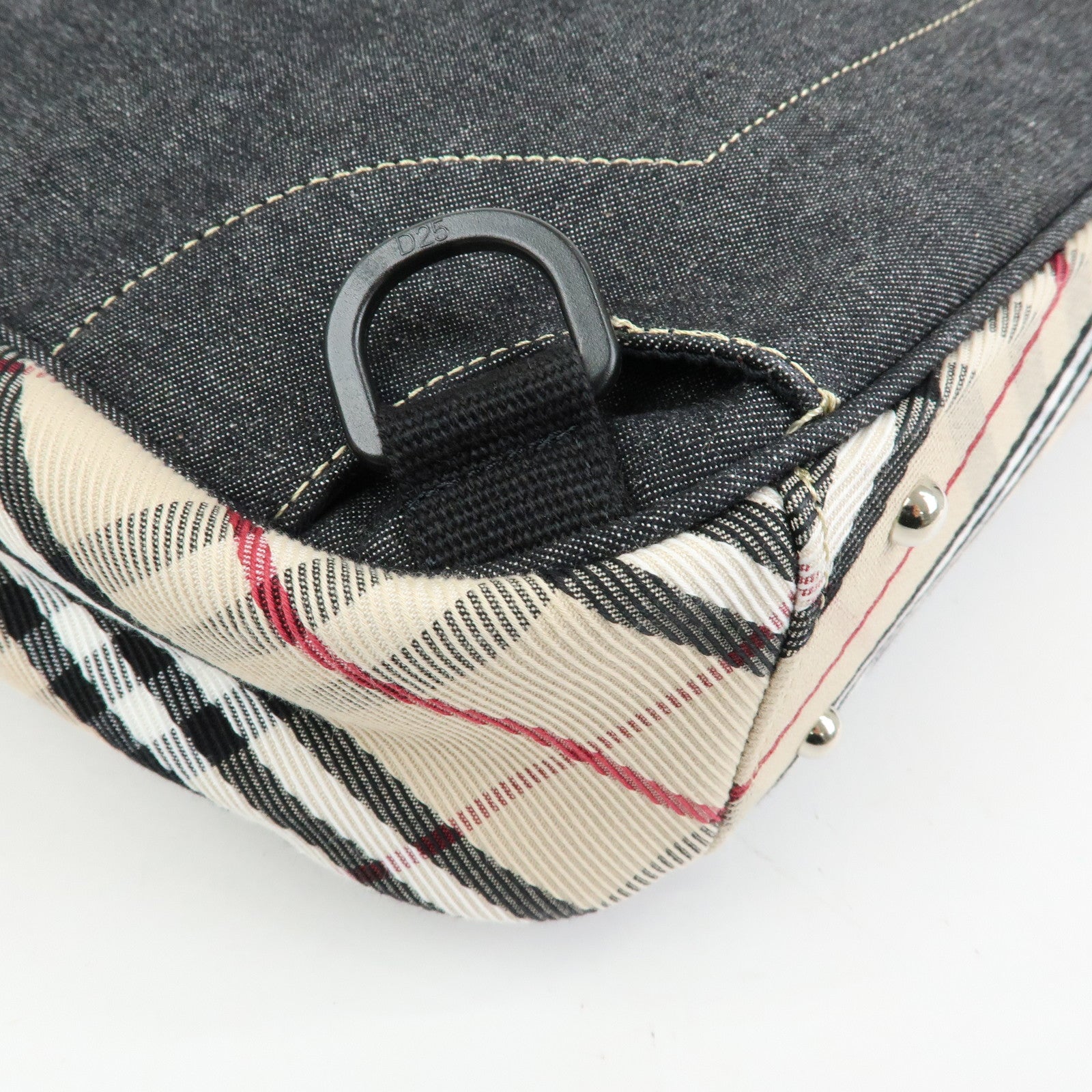 Burberry Nova Plaid Denim Canvas 2Way Shoulder Hand Bag Indigo Blue