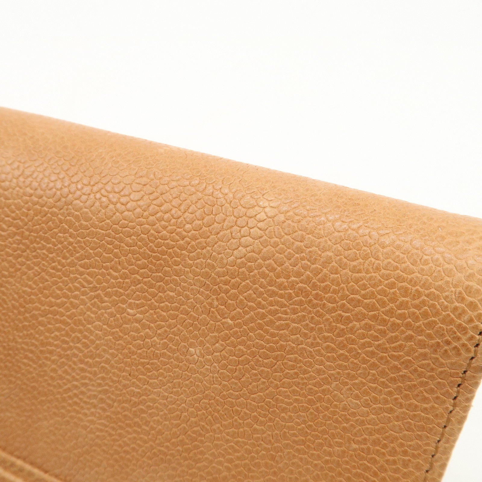 CHANEL Logo Caviarskin Flap Long Wallet Light Brown