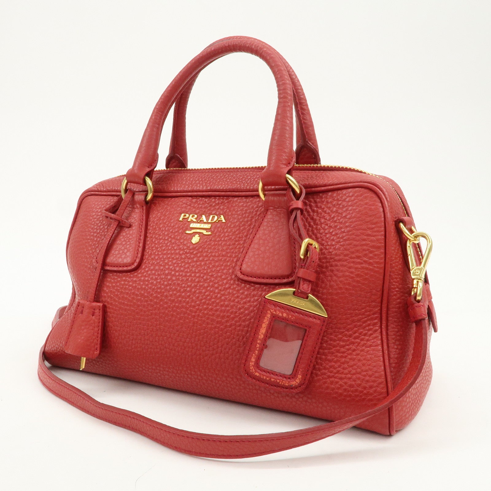PRADA Logo Leather 2Way Bag Hand Bag Shoulder Bag Red BL0867