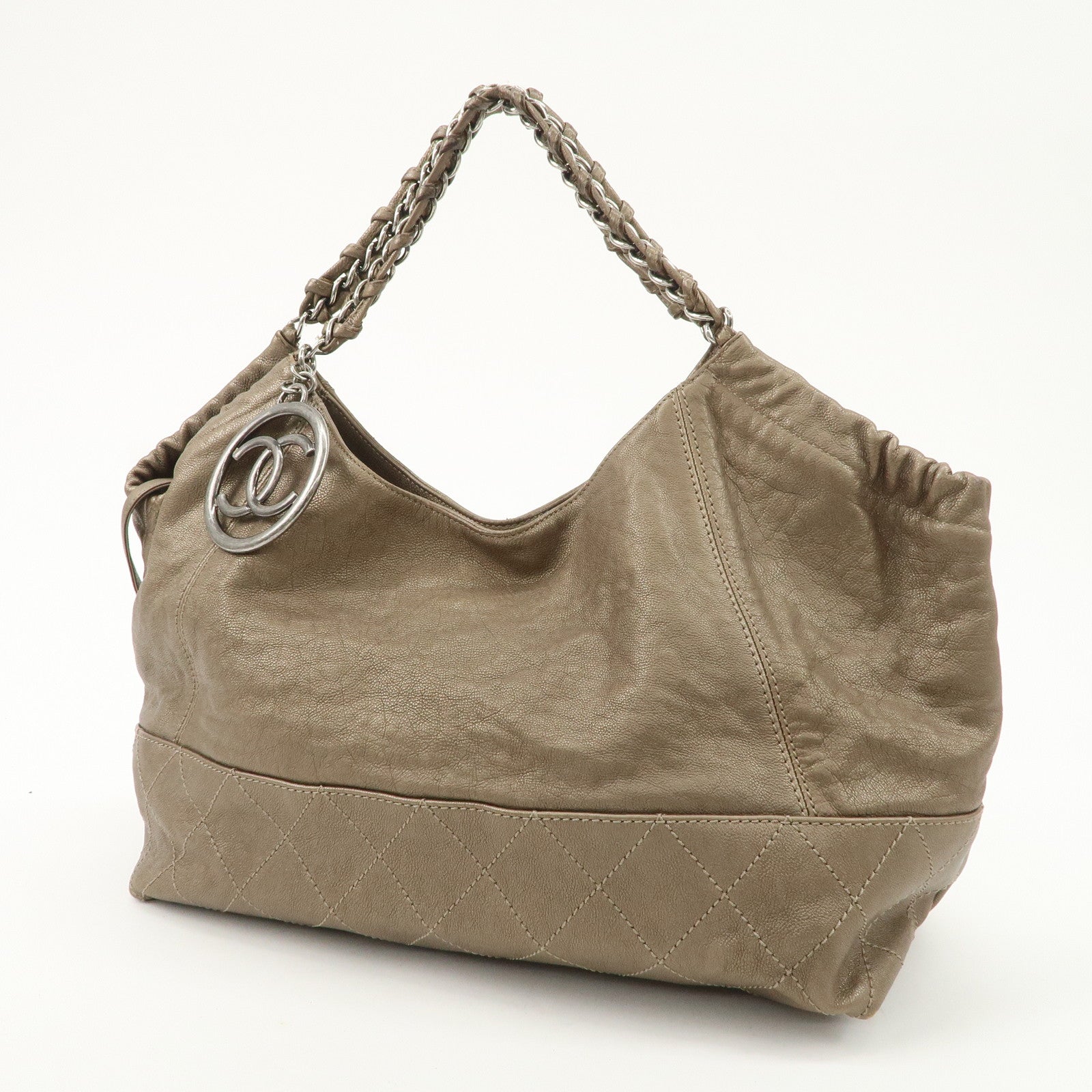 CHANEL COCO Cabas Matelasse Leather Chain Shoulder Bag Brown A33986 Used