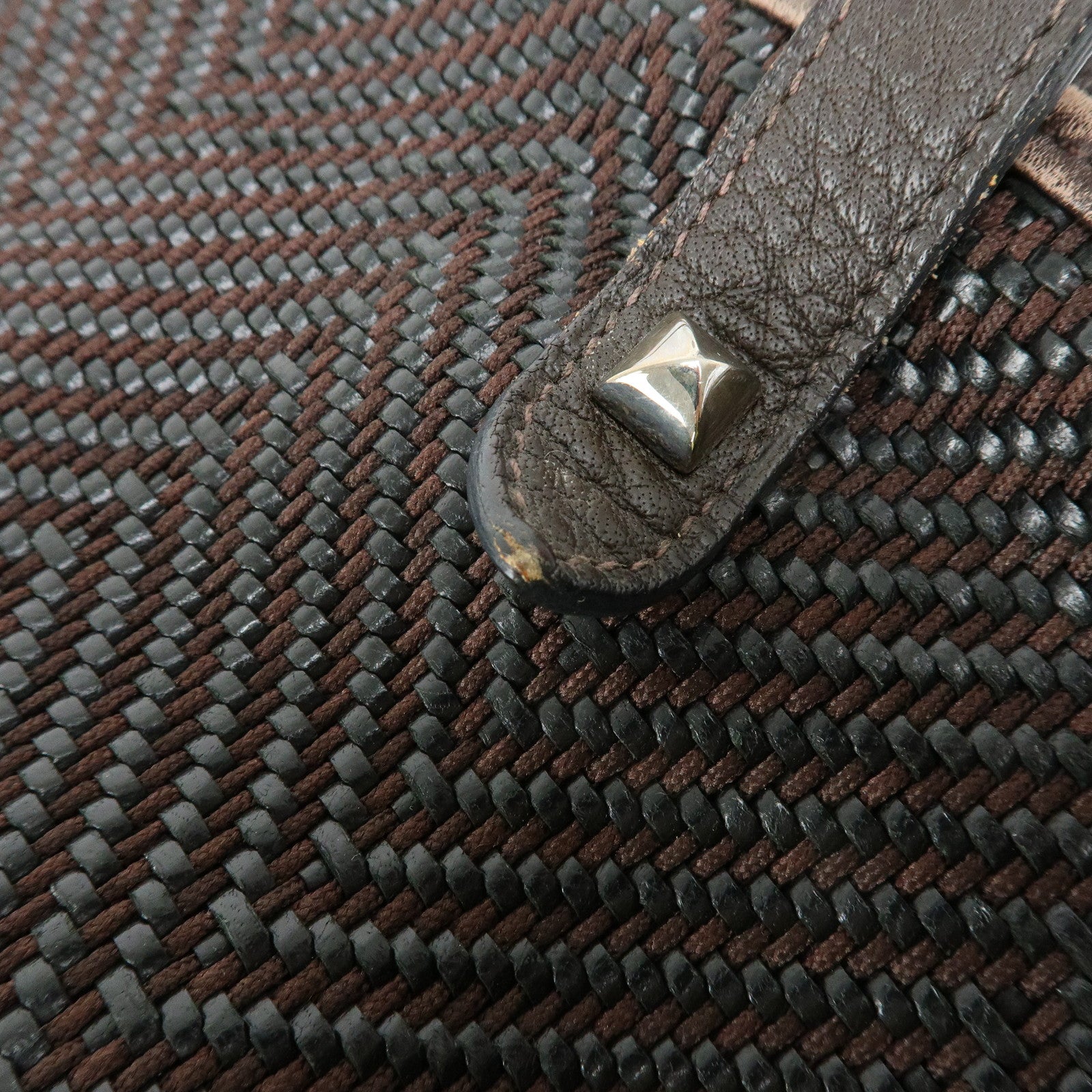 HERMES Amedaba Diago GM Polyester Leather Tote Bag Brown Black