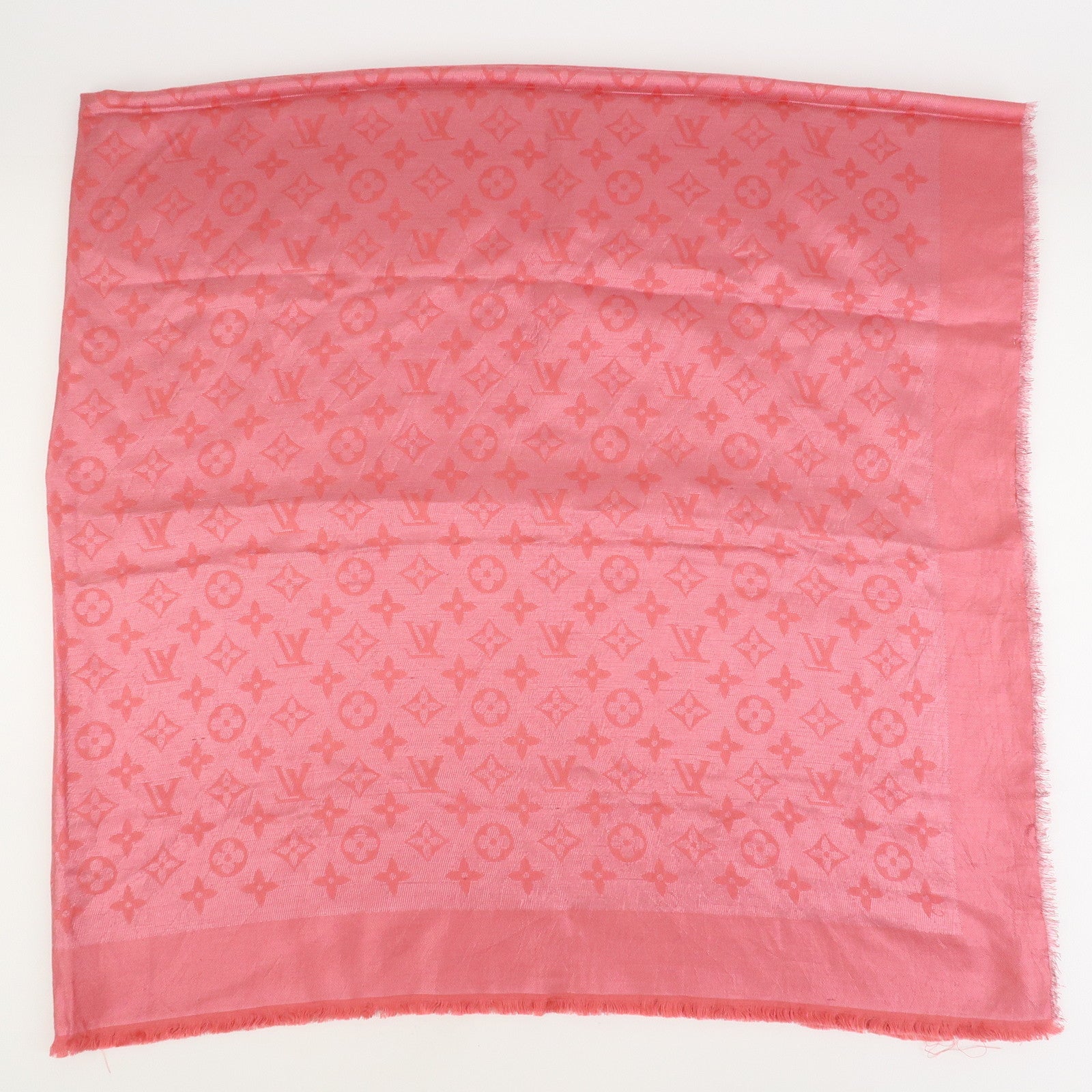 Louis Vuitton Monogram Silk Wook Shawl Scarf Pink