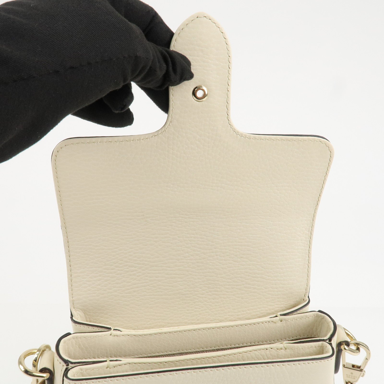 GUCCI Interlocking G Leather Chain Shoulder Bag Ivory Gold 240020 Used