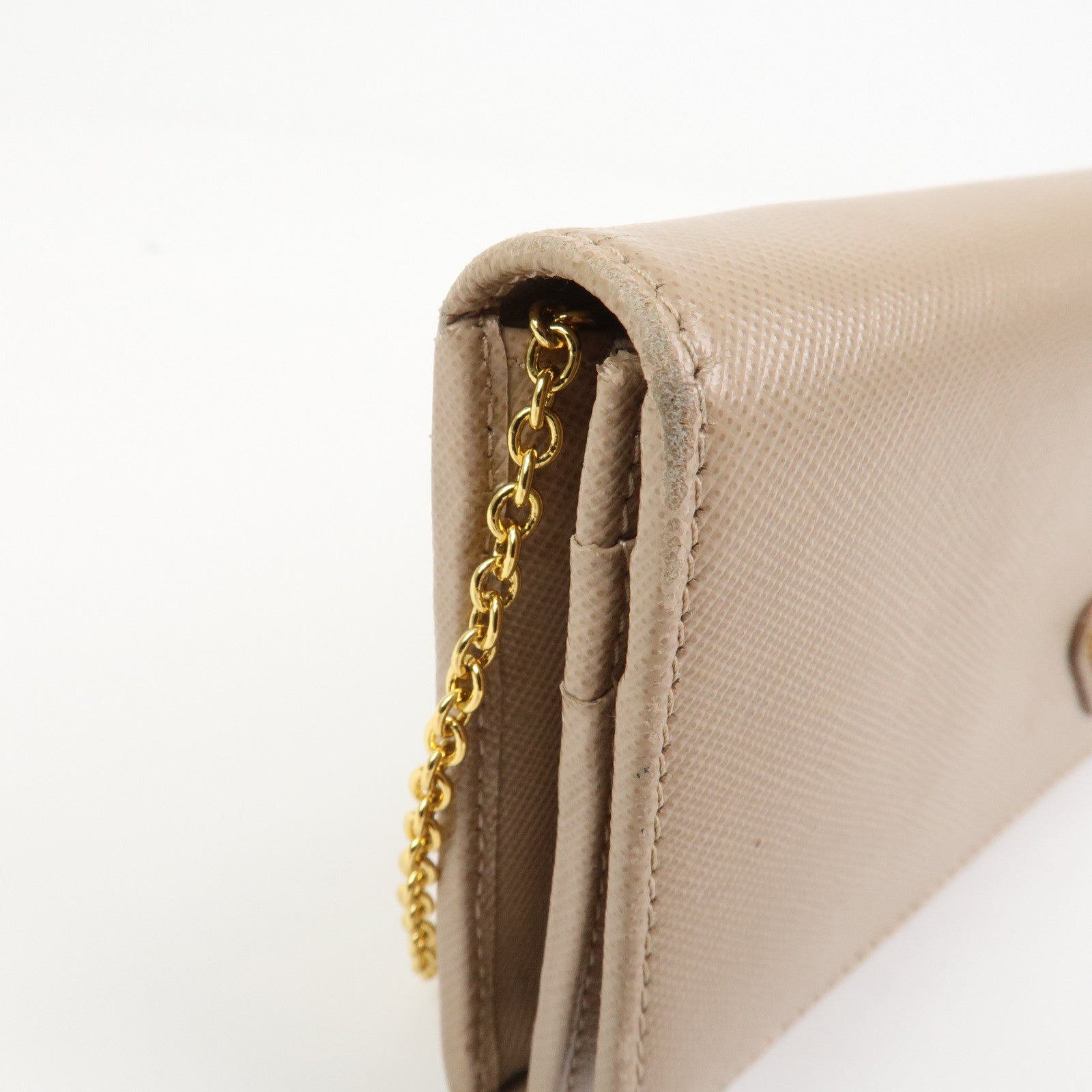 PRADA Triangle Logo Saffiano Leather Long Wallet Pink Beige 1MH132