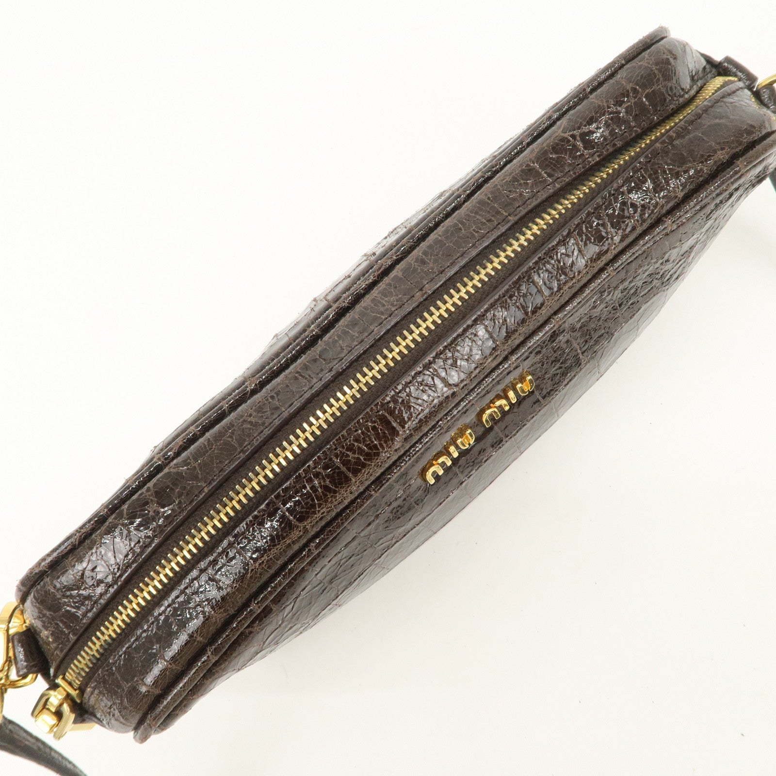 MIU MIU Embossed Leather Shoulder Crossbody Bag Dark Brown 5N1477
