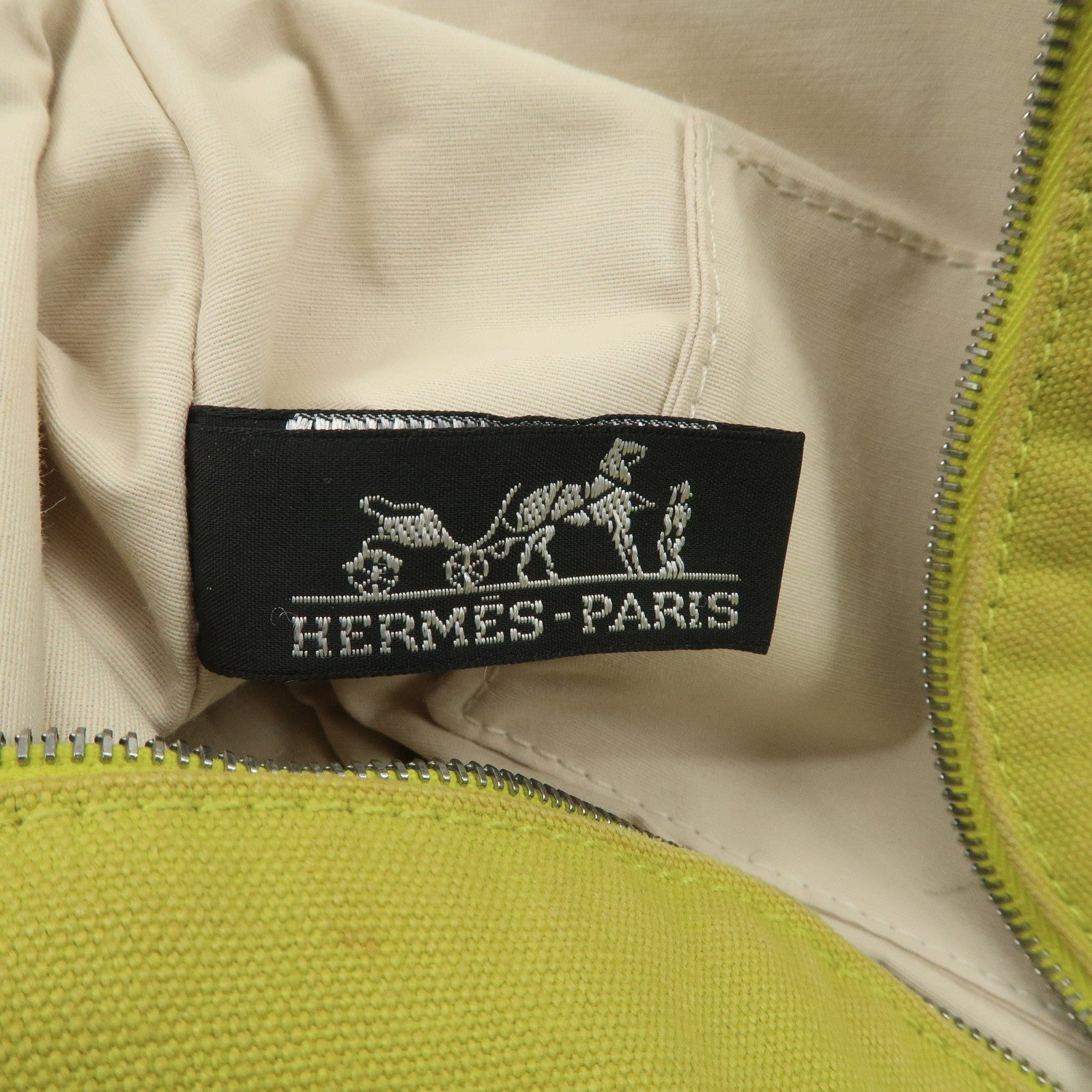 HERMES Bolide Pouch MM Canvas Leather Cosmetic Pouch Light Green