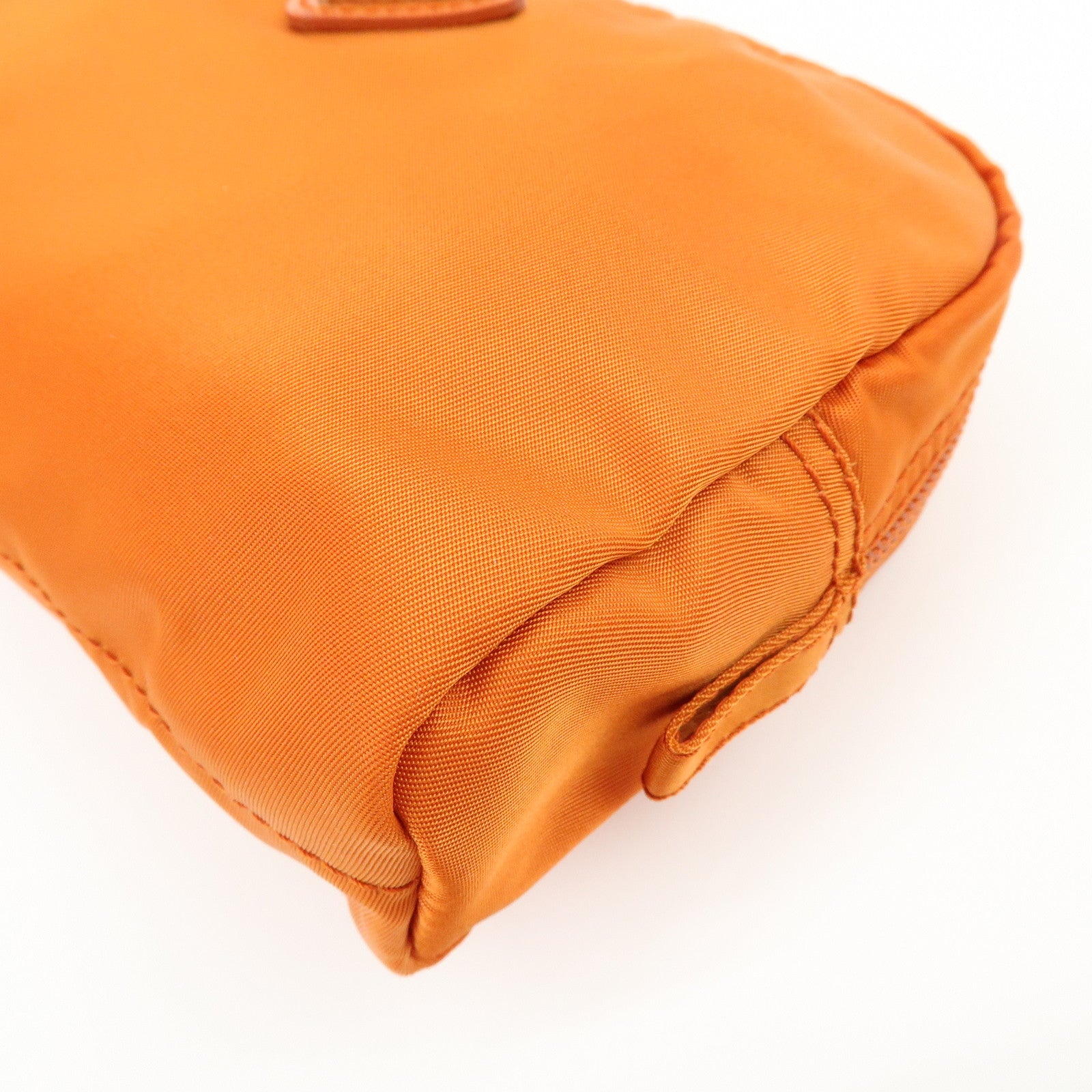 PRADA Triangle Logo Nylon Saffiano Leather Pouch Orange 1N0021