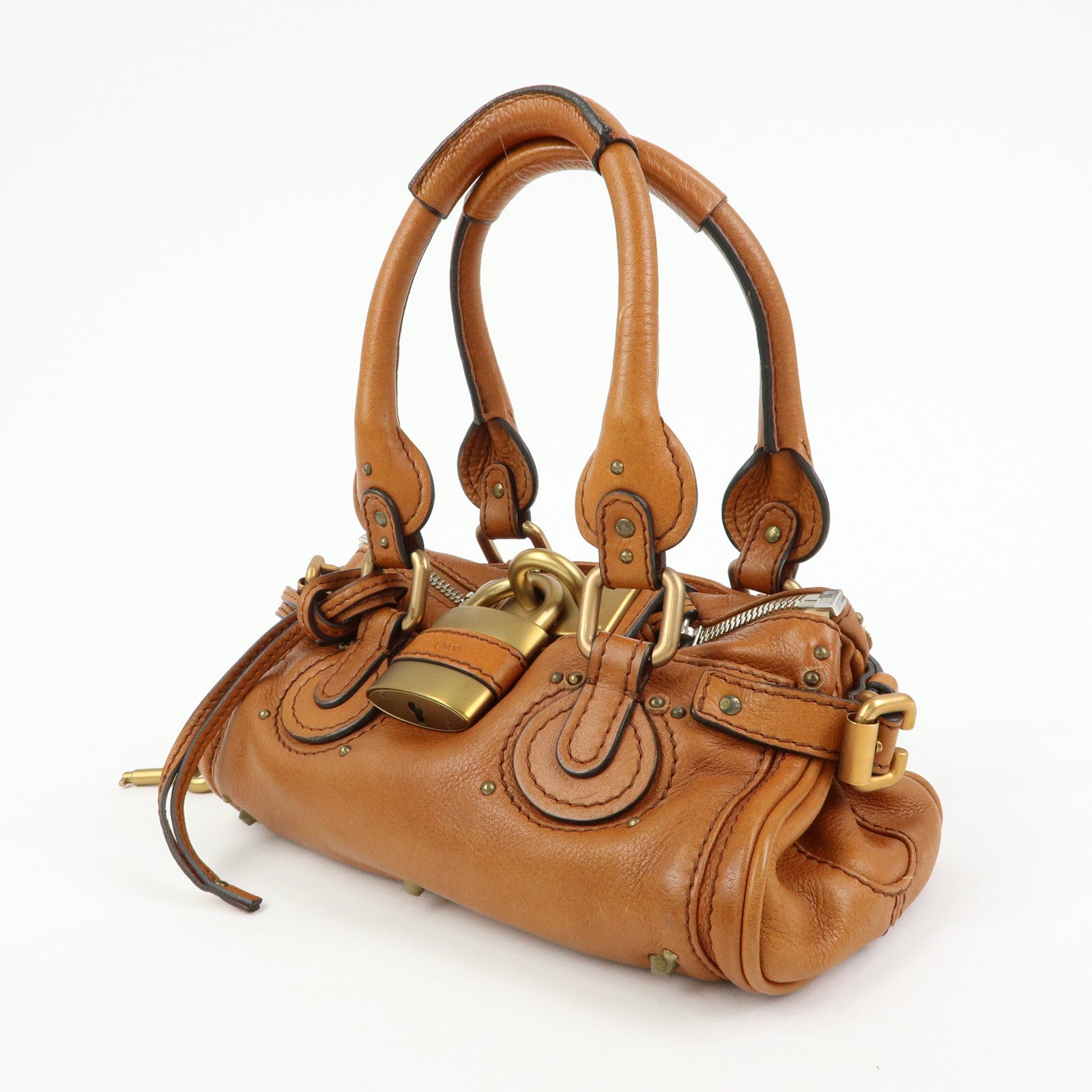 Chloe Paddington Leather Mini Hand Bag Boston Bag Brown