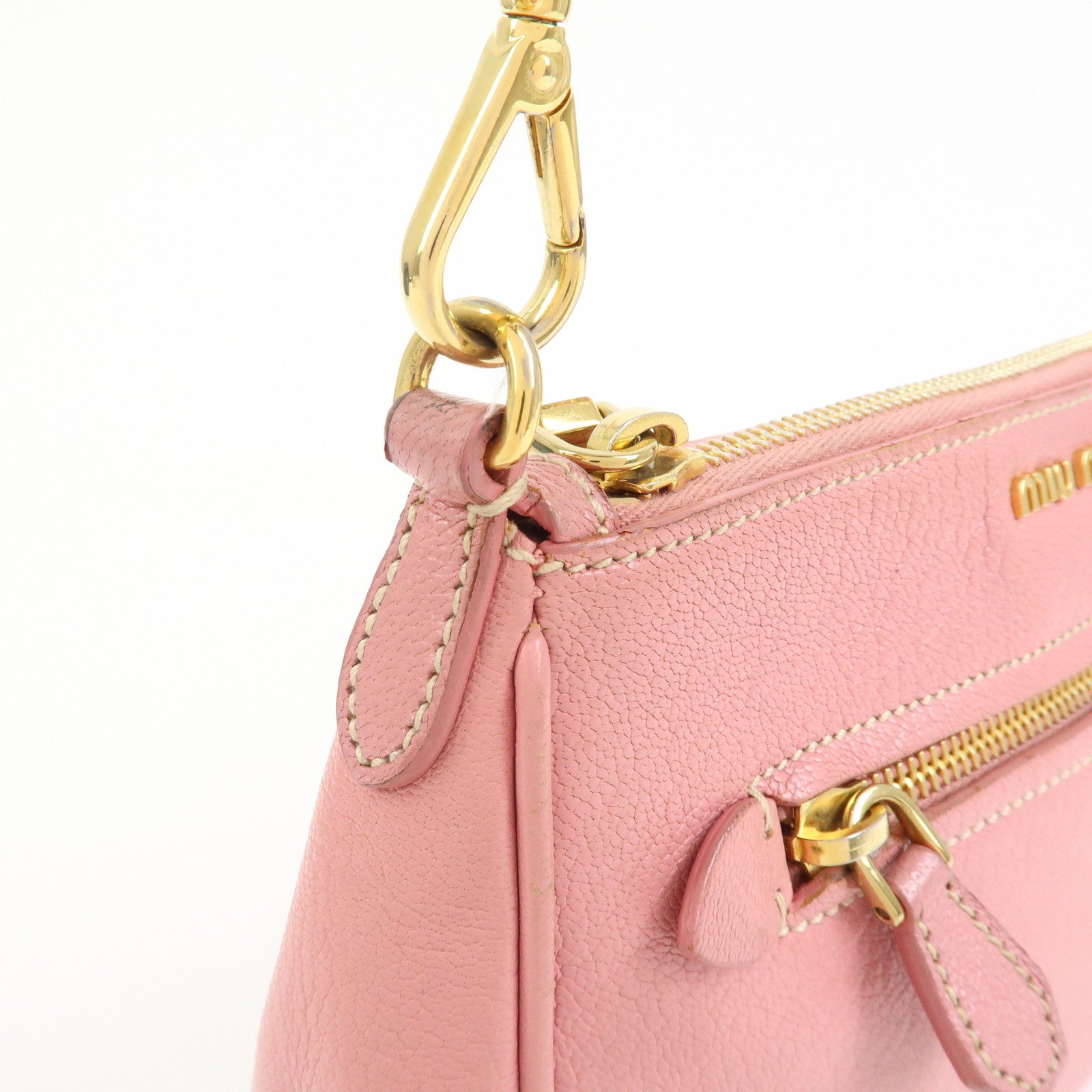MIU MIU Logo Leather 2Way Bag Hand Bag Shoulder Bag Pink