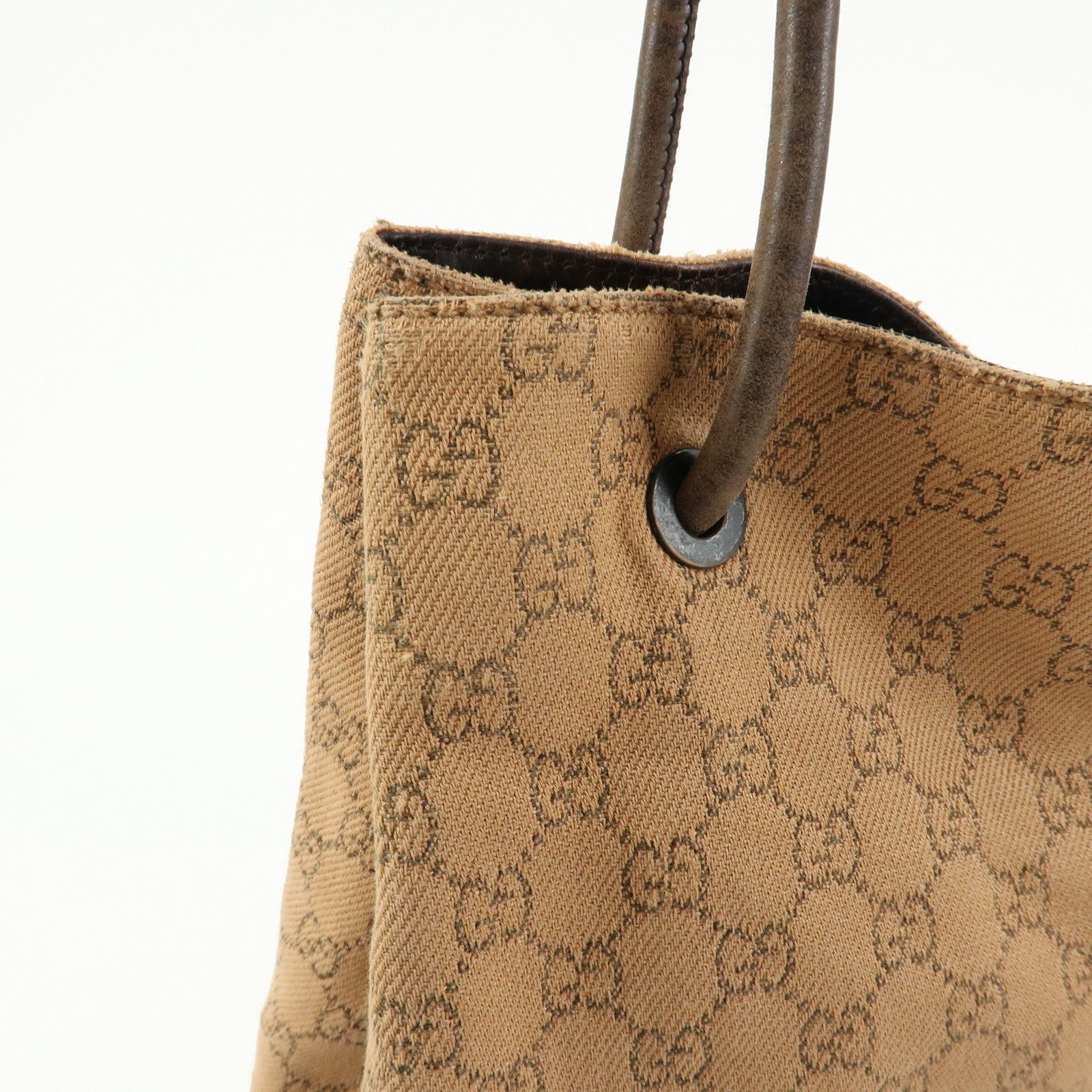 GUCCI GG Denim Leather Tote Bag Shoulder Bag Brown Beige 101340
