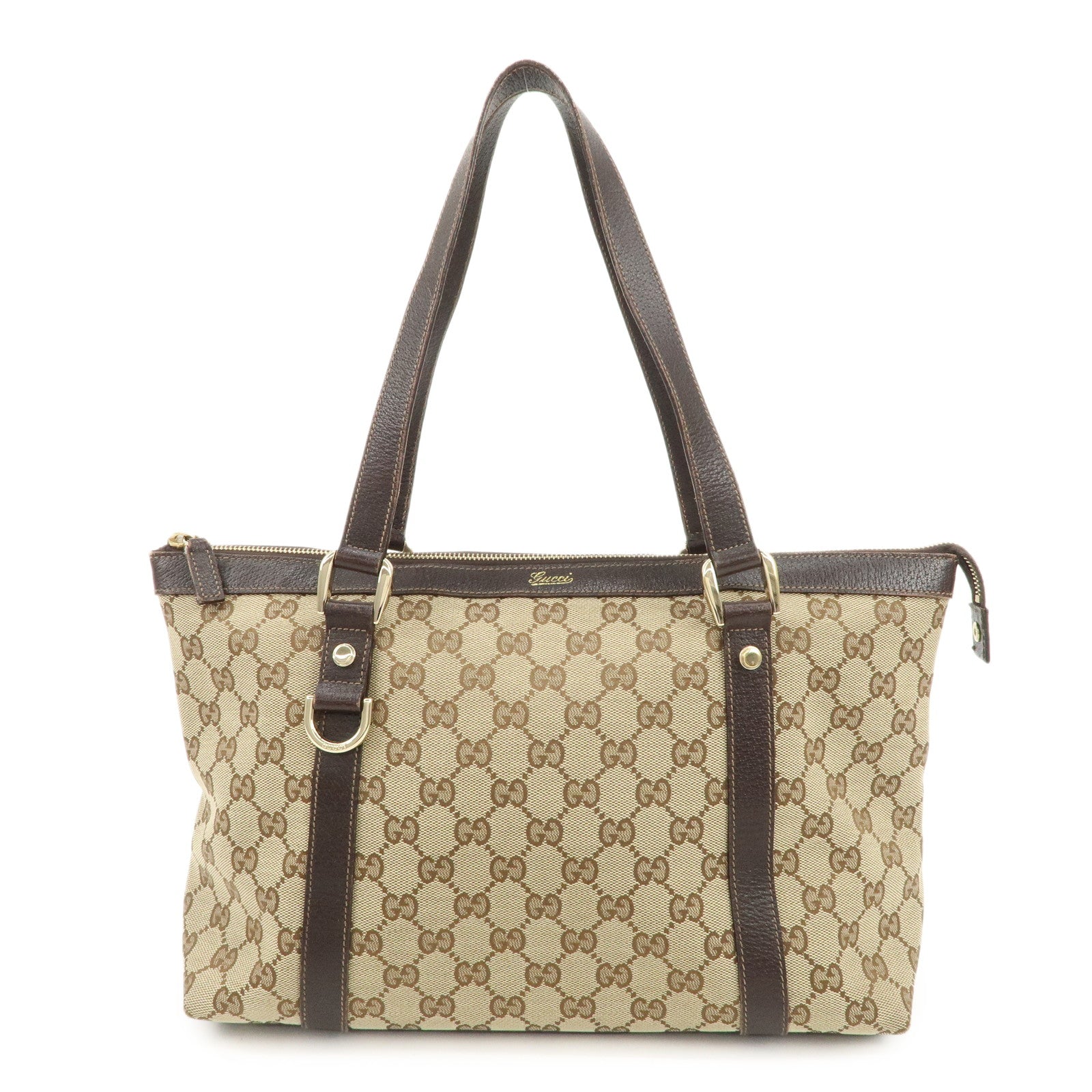 GUCCI Abbey GG Canvas Leather Tote Bag Hand Bag Beige 141470 Used