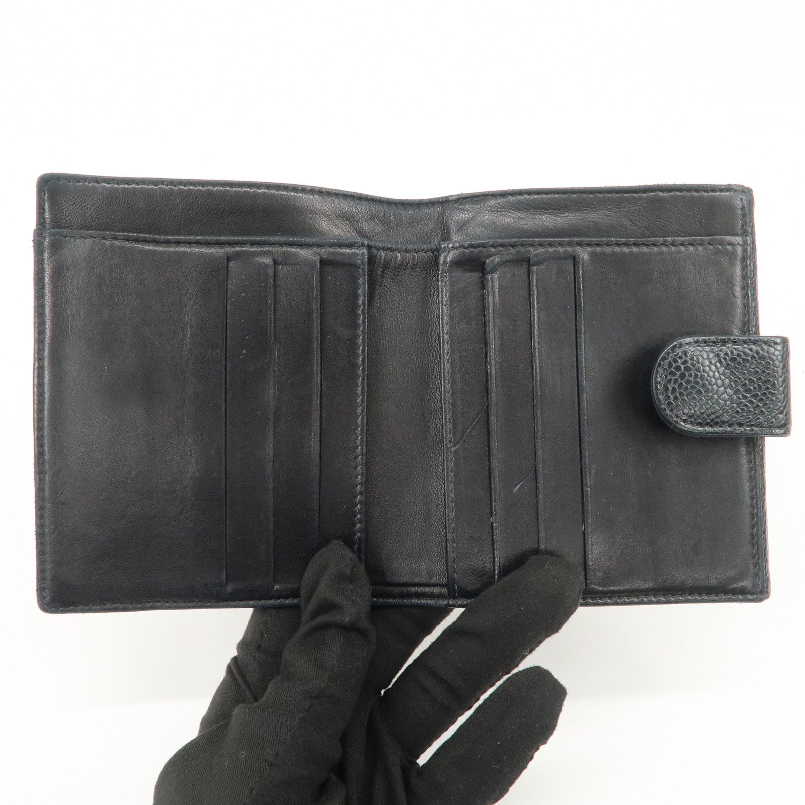 CHANEL COCO Mark Caviarskin Double Hook Wallet Black A13496