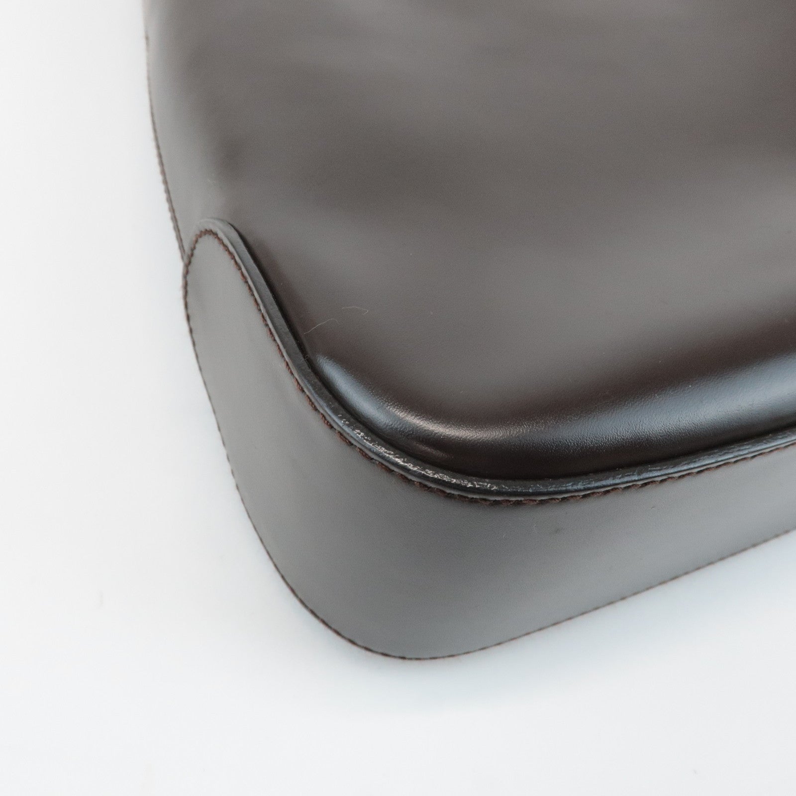 Ferragamo Gancini Leather Shoulder Bag Hand Bag Dark Brown Used