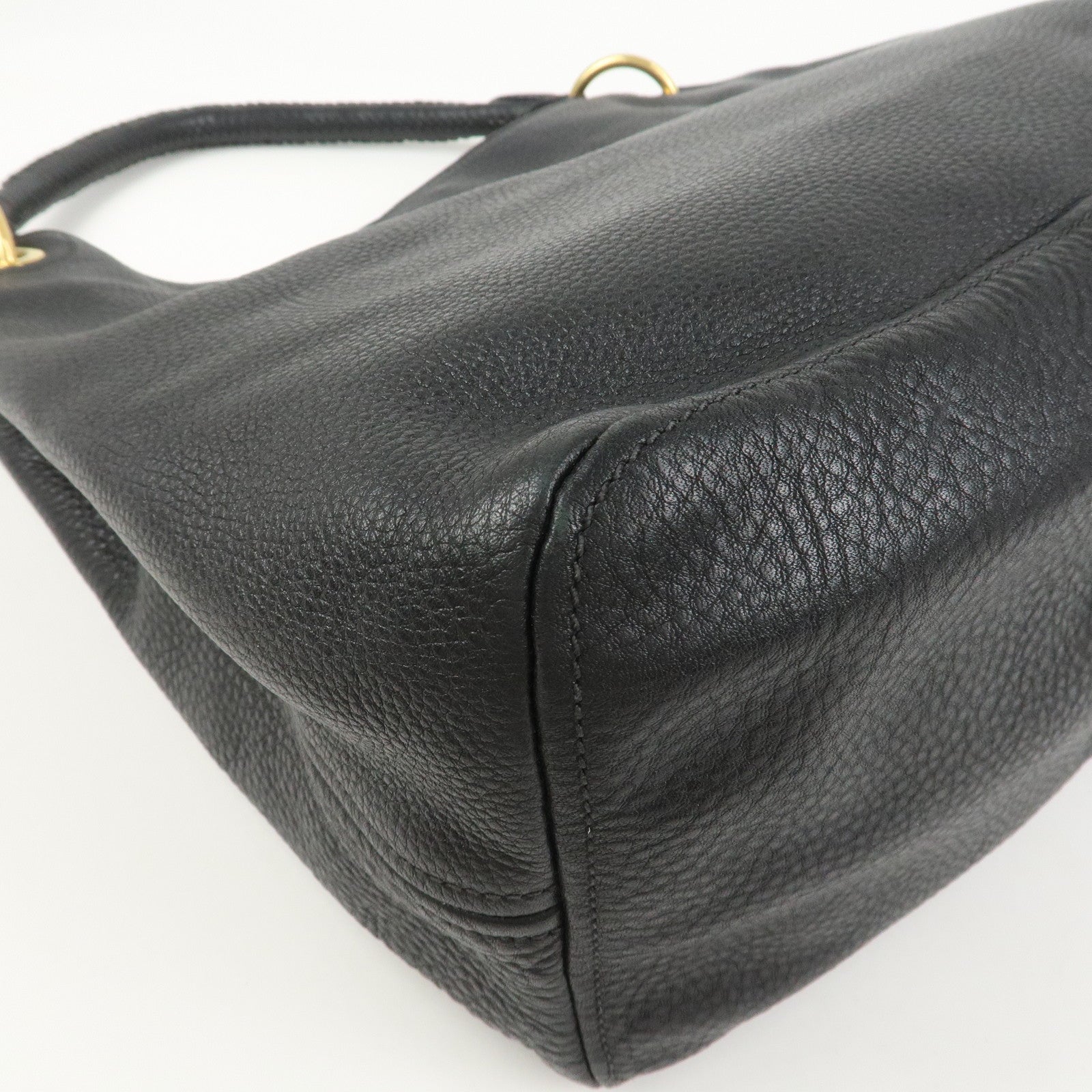 PRADA Logo Leather Shoulder Bag Hand Bag Black