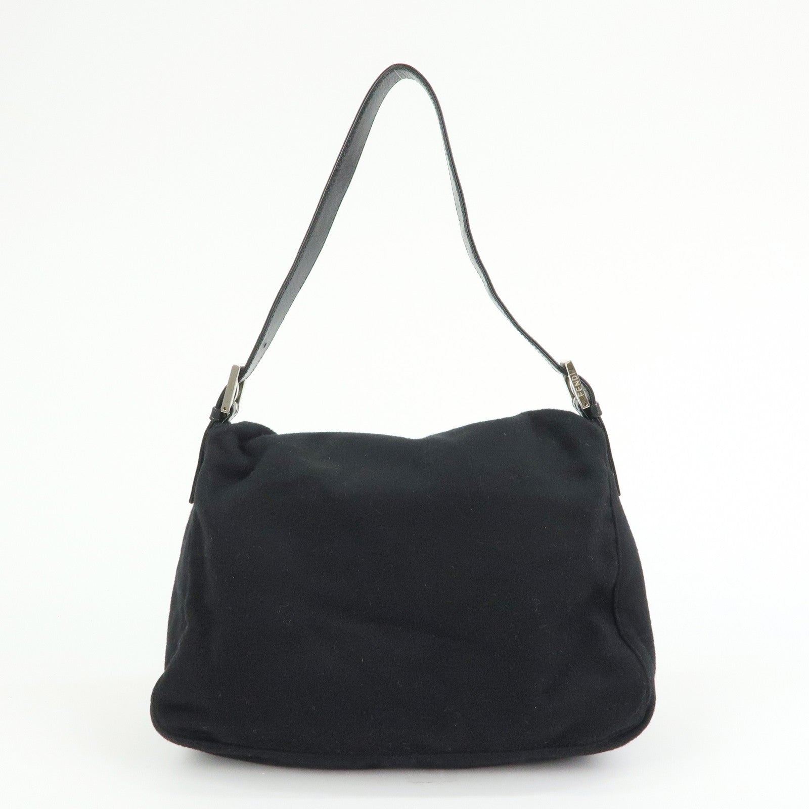 FENDI Mamma Baguette Wool Leather Shoulder Bag Hand Bag Black 26325