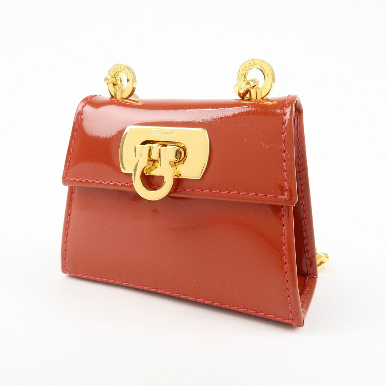 Ferragamo Gancini Patent Leather Chain Shoulder Crossbody Bag Red