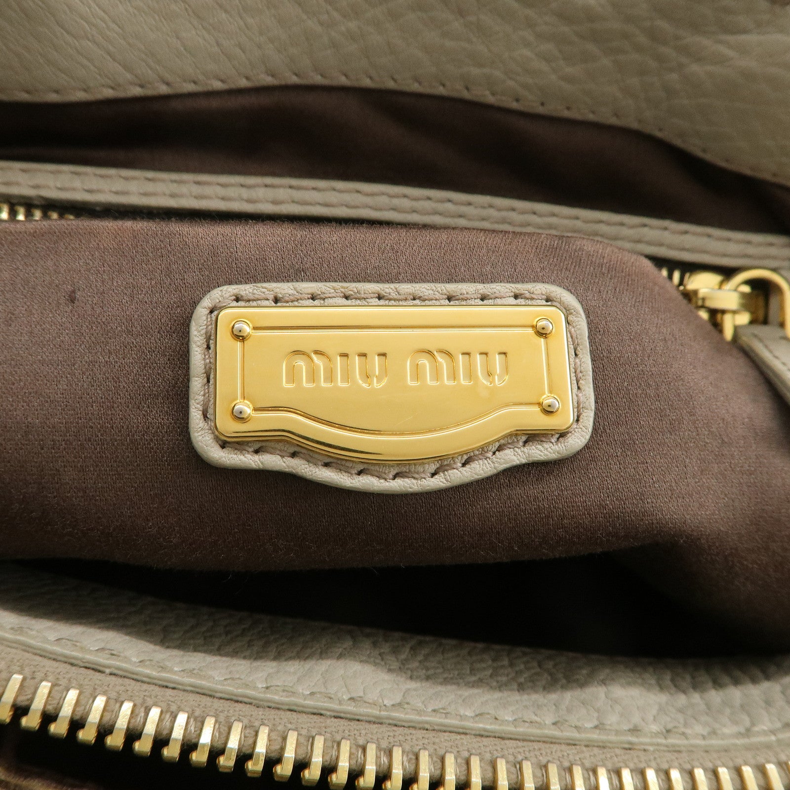 MIU MIU Vitello Caribu Leather 2Way Bag Hand Bag Greige RN0757