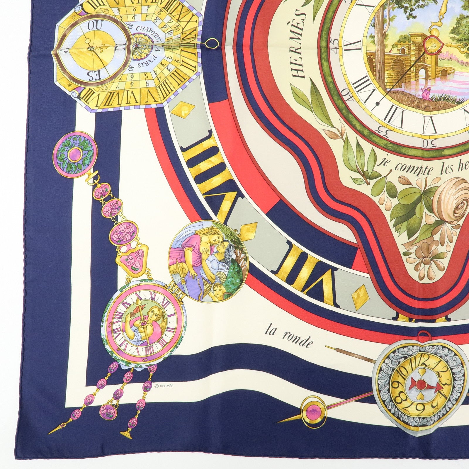 HERMES Carre90 Silk100% Scarf Parmi Les Fleurs Je Compte Les Heures