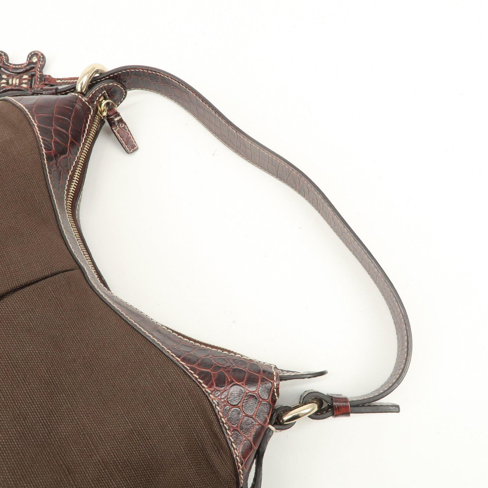 CELINE Canvas Leather Shoulder Bag Hand Bag Brown