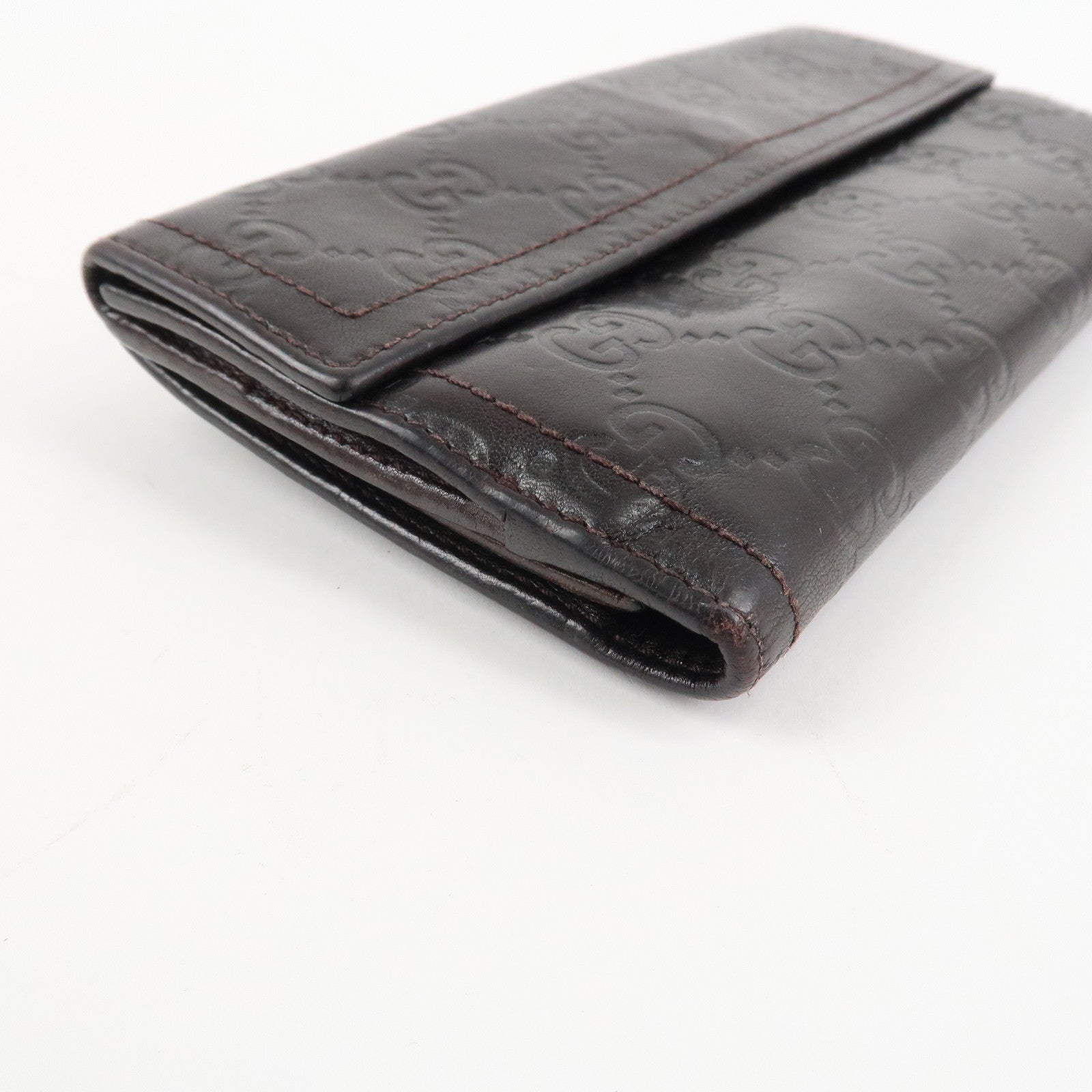 GUCCI Set of 3 Leather Long Wallet Round Zippy Wallet Bi-fold Wallet Dark Brown Pink Used