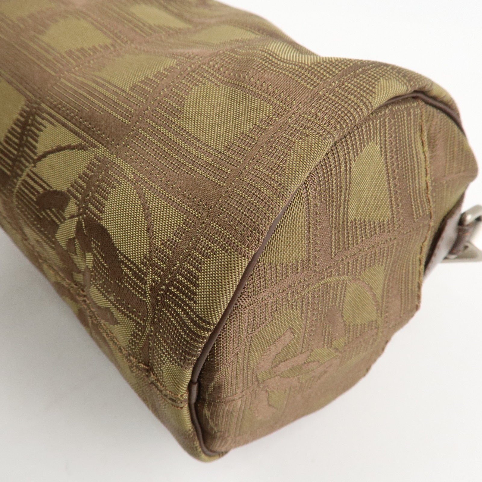 CHANEL New Travel Line Nylon Jacquard Shoulder Bag Khaki Used