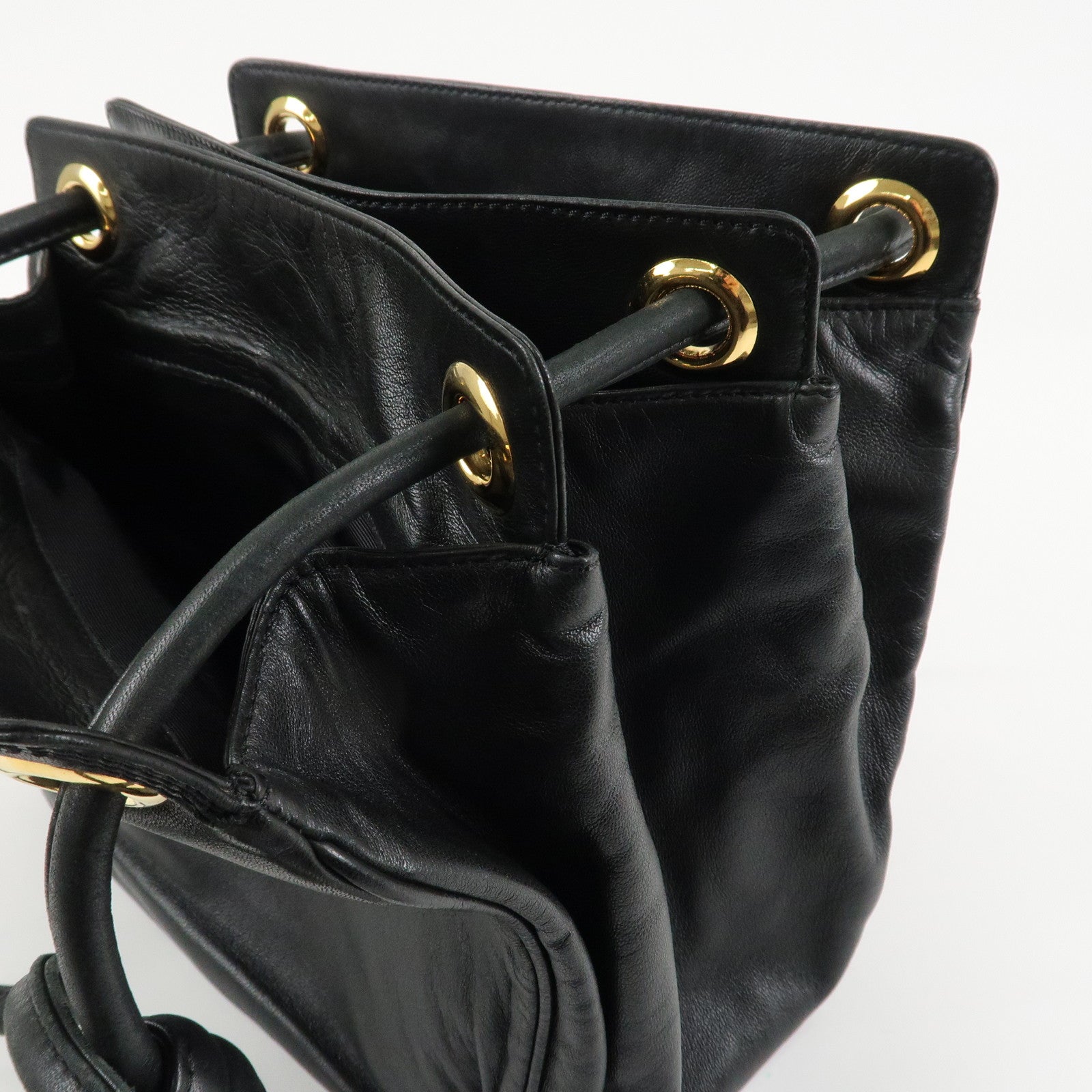 LOEWE Anagram Leather Shoulder Bag Black Gold Hardware Used