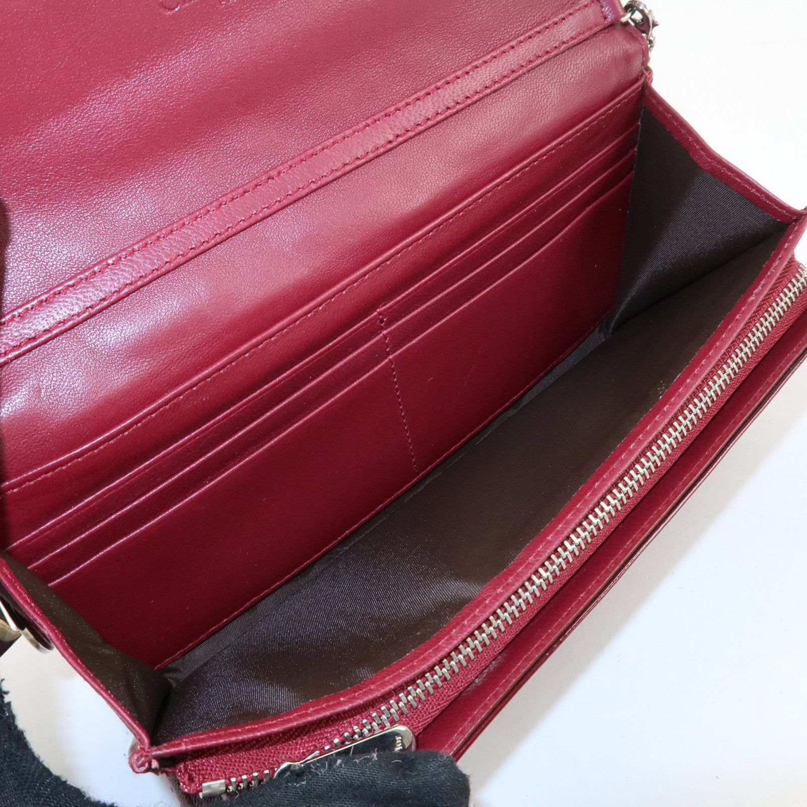 Christian Dior Lady Dior Cannage Patent Leather Chain Wallet Bordeaux Used