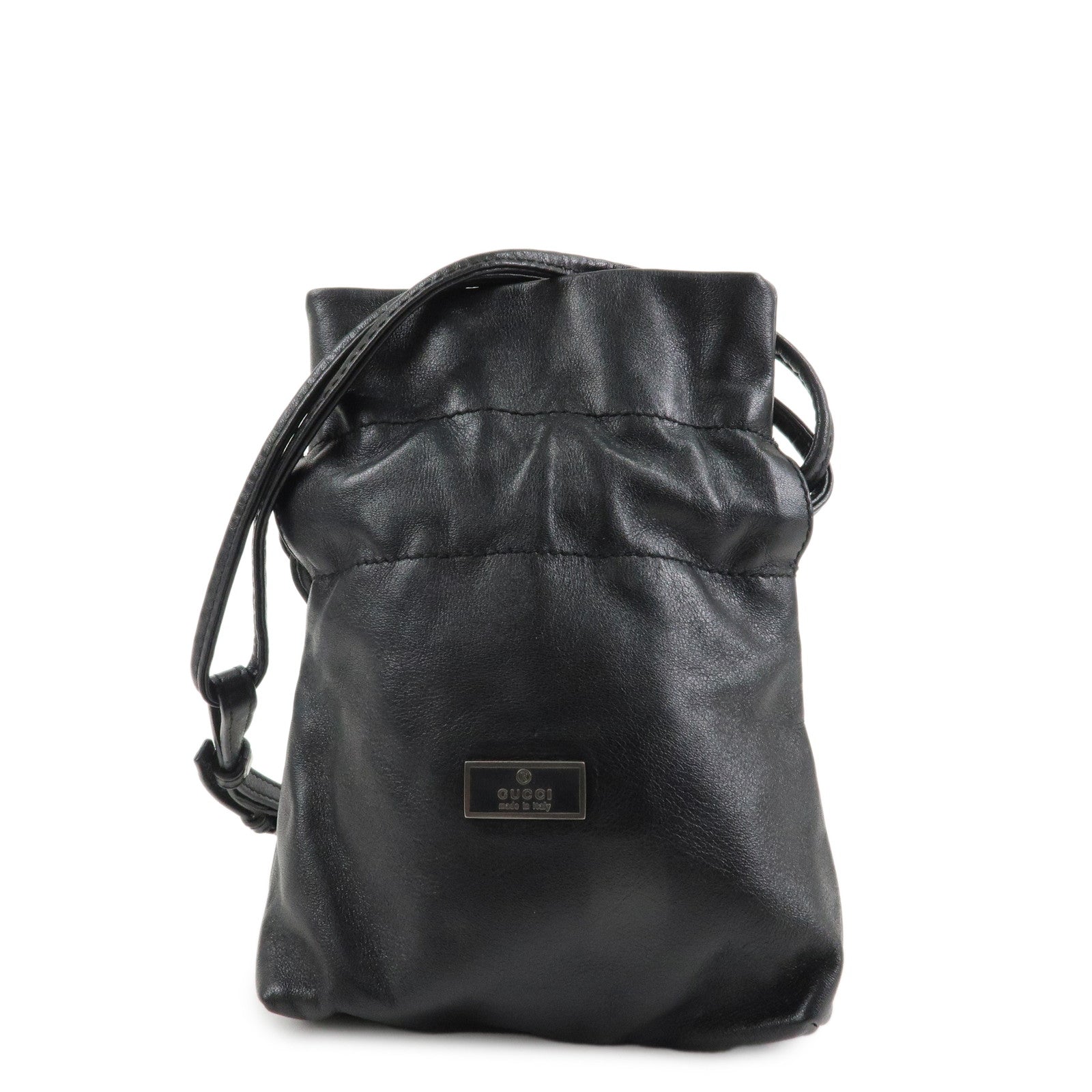 GUCCI Leather Shoulder Bag Black Silver Hardware 200110 Used