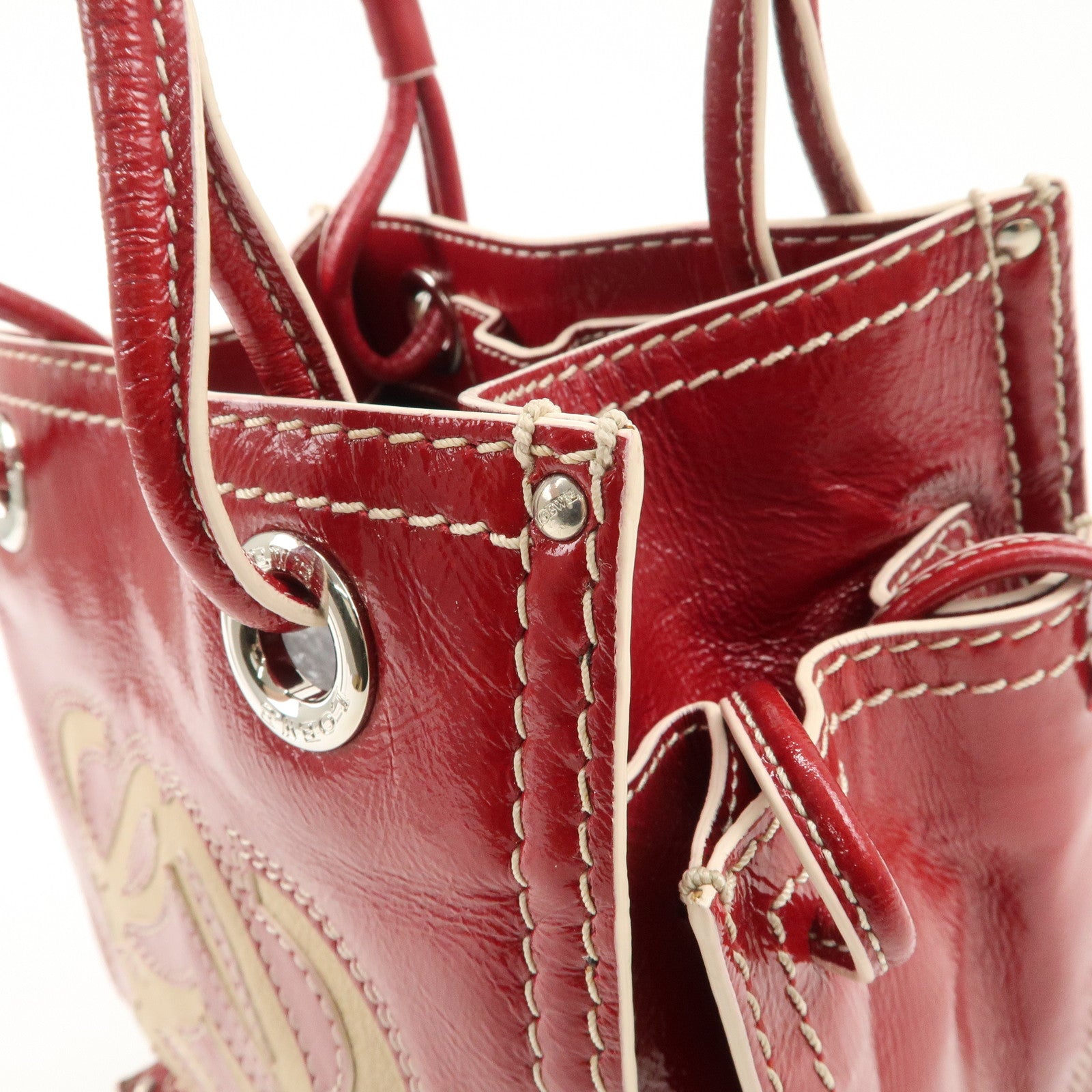 LOEWE Anagram Leather Hand Bag Shoulder Bag Red Used