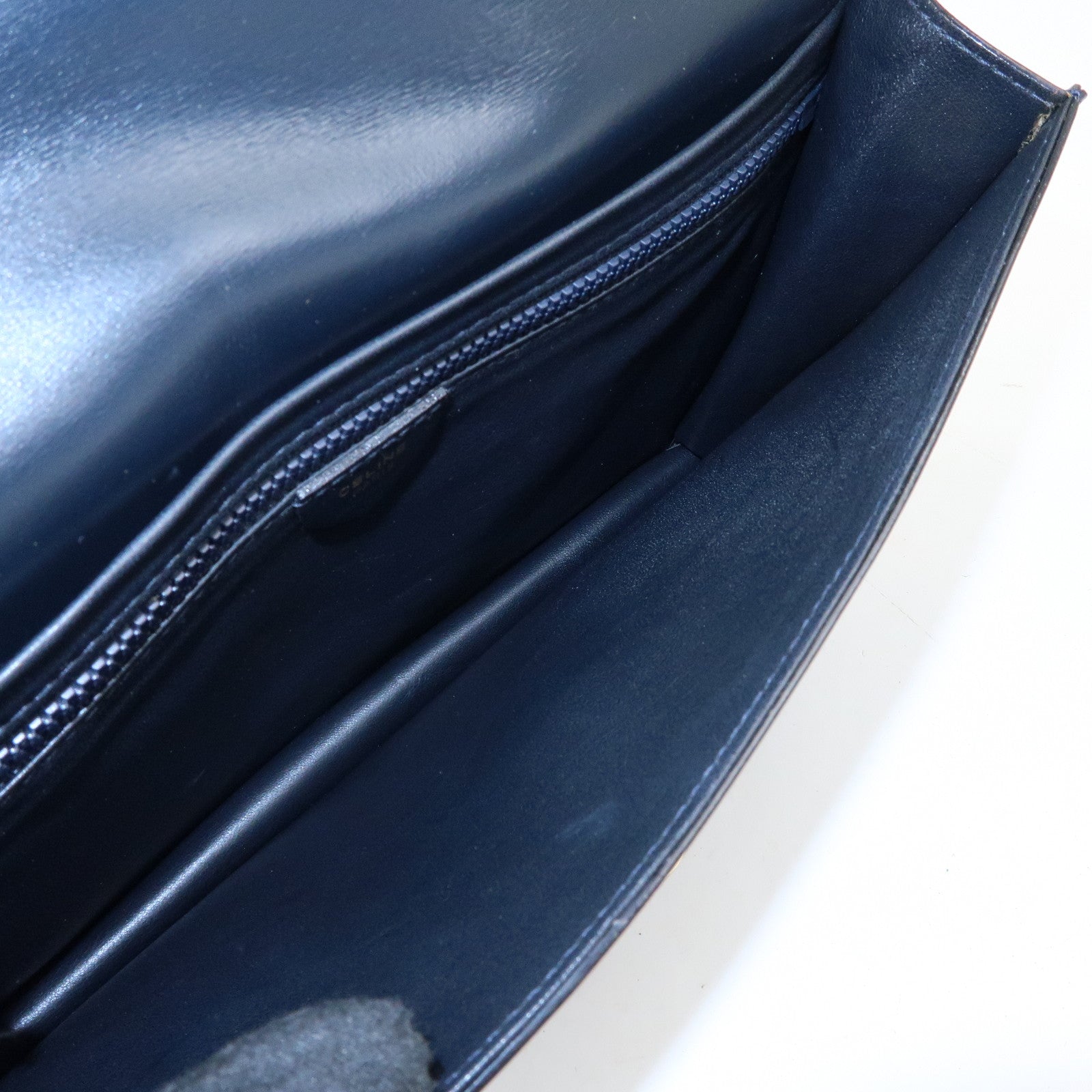 CELINE Leather Envelope Flap Clutch Bag Pouch Navy