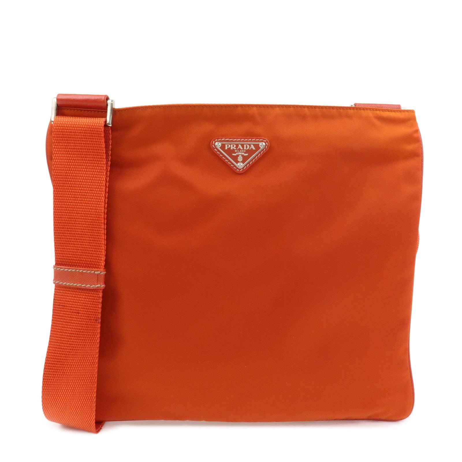 PRADA Triangle Logo Nylon Saffiano Leather Shoulder Bag Orange