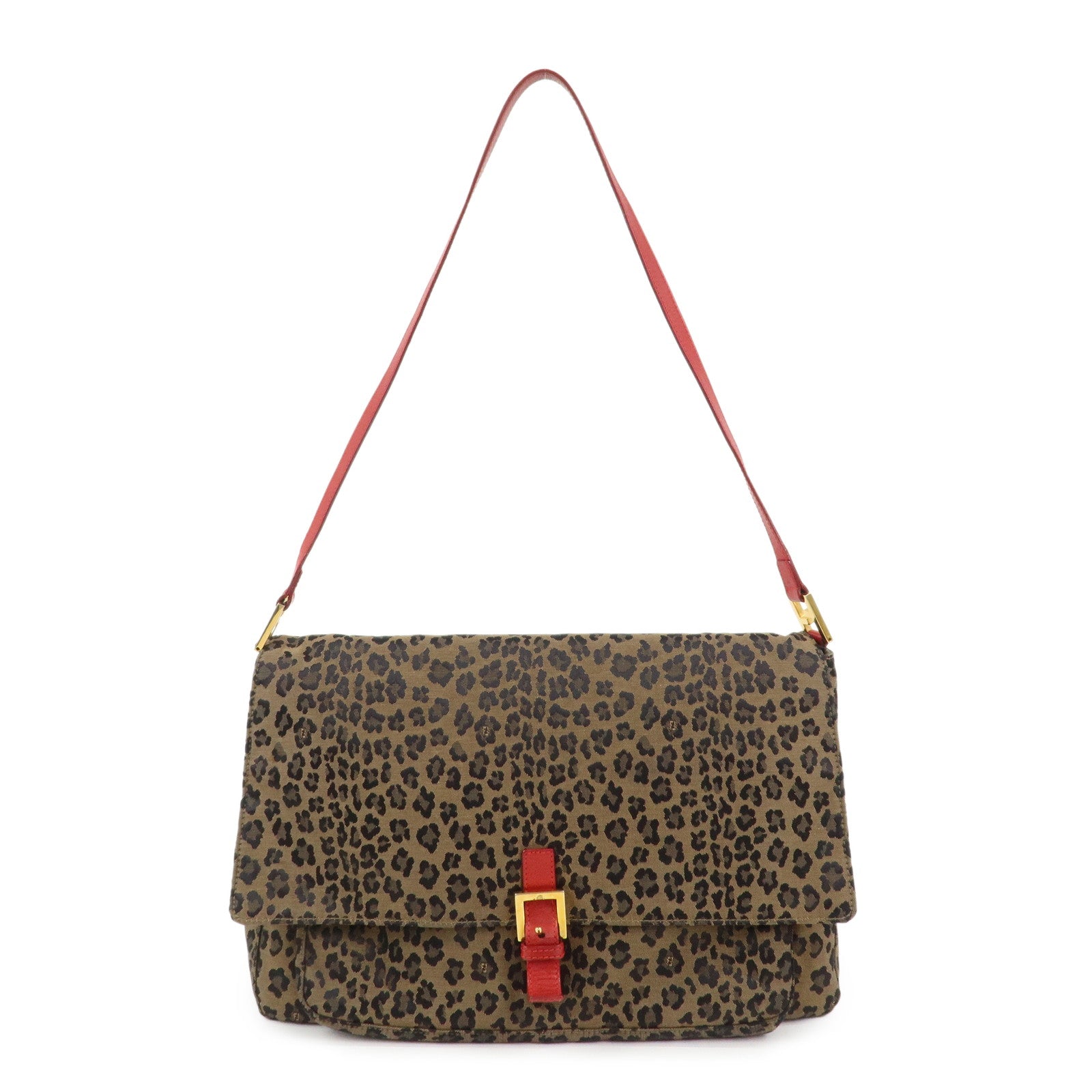 FENDI Canvas Leather Shoulder Bag Crossbody Bag Leopard 263570