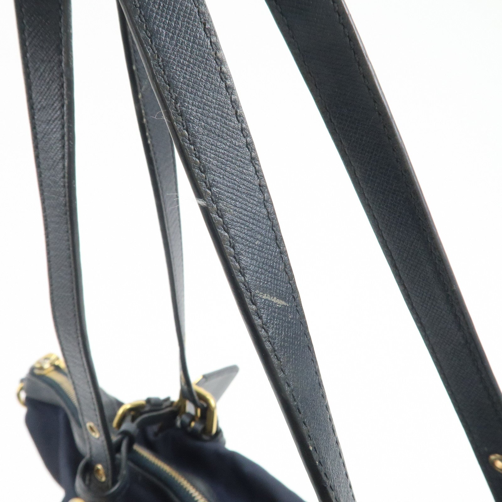 PRADA Nylon Saffiano Leather Shoulder Bag Tote Bag Navy