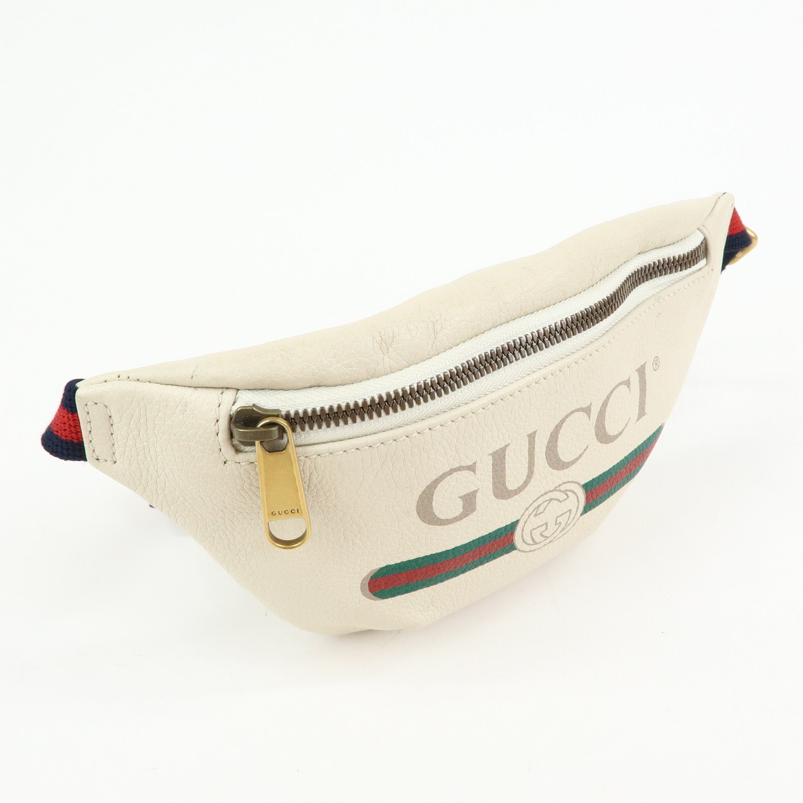 GUCCI Sherry Vintage Logo Leather Waist Pouch Body Bag Ivory 527792