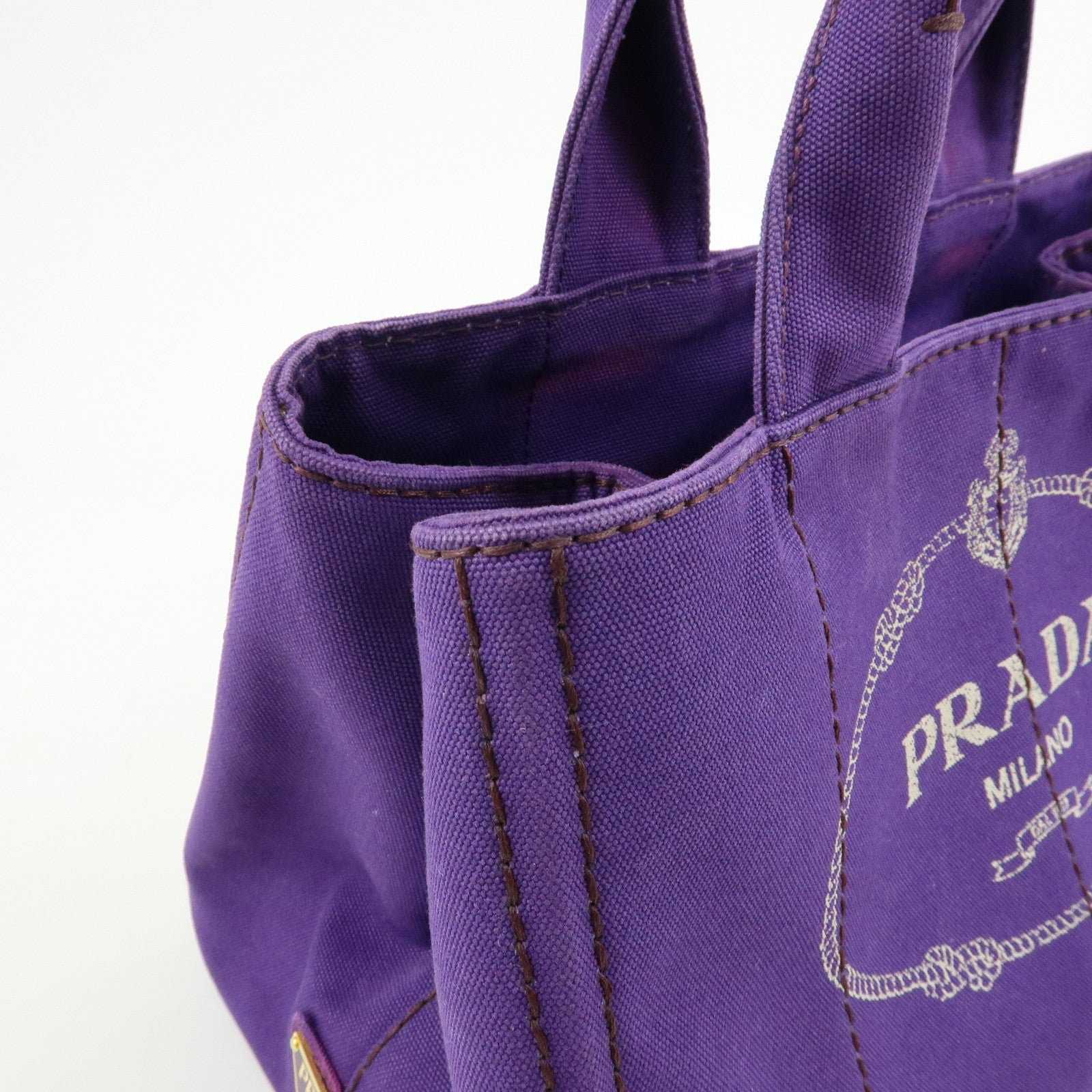 PRADA Canapa Triangle Logo Canvas Tote Bag Hand Bag Purple B1877B