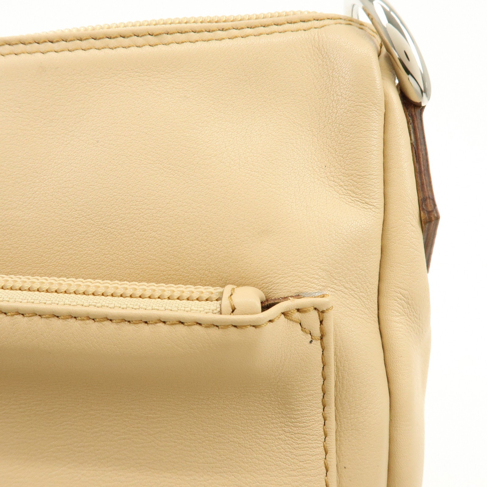 GUCCI Bamboo Leather Shoulder Bag Hand Bag Beige 000・3509・002122