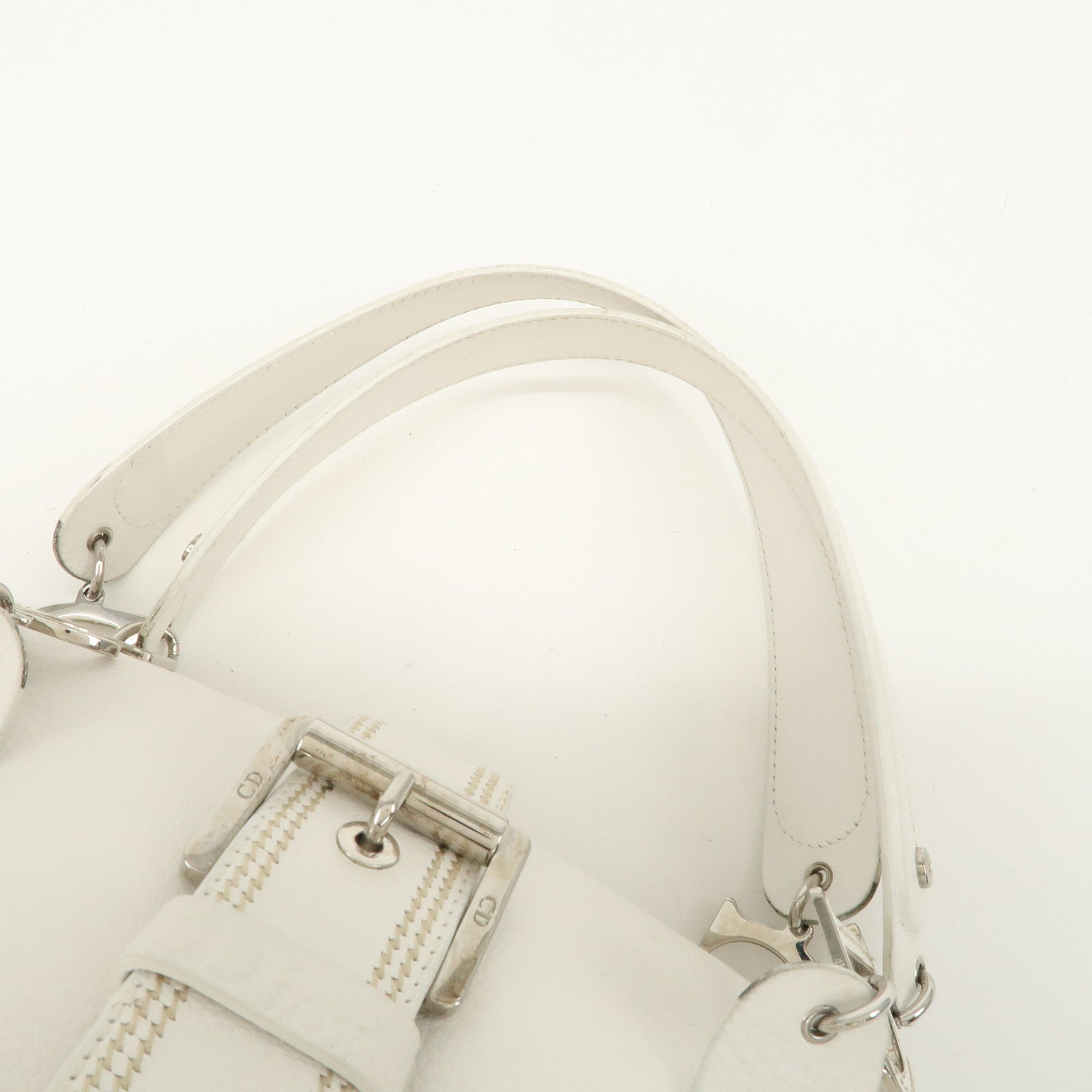 Christian Dior Logo Leather Hand Bag Boston Bag White