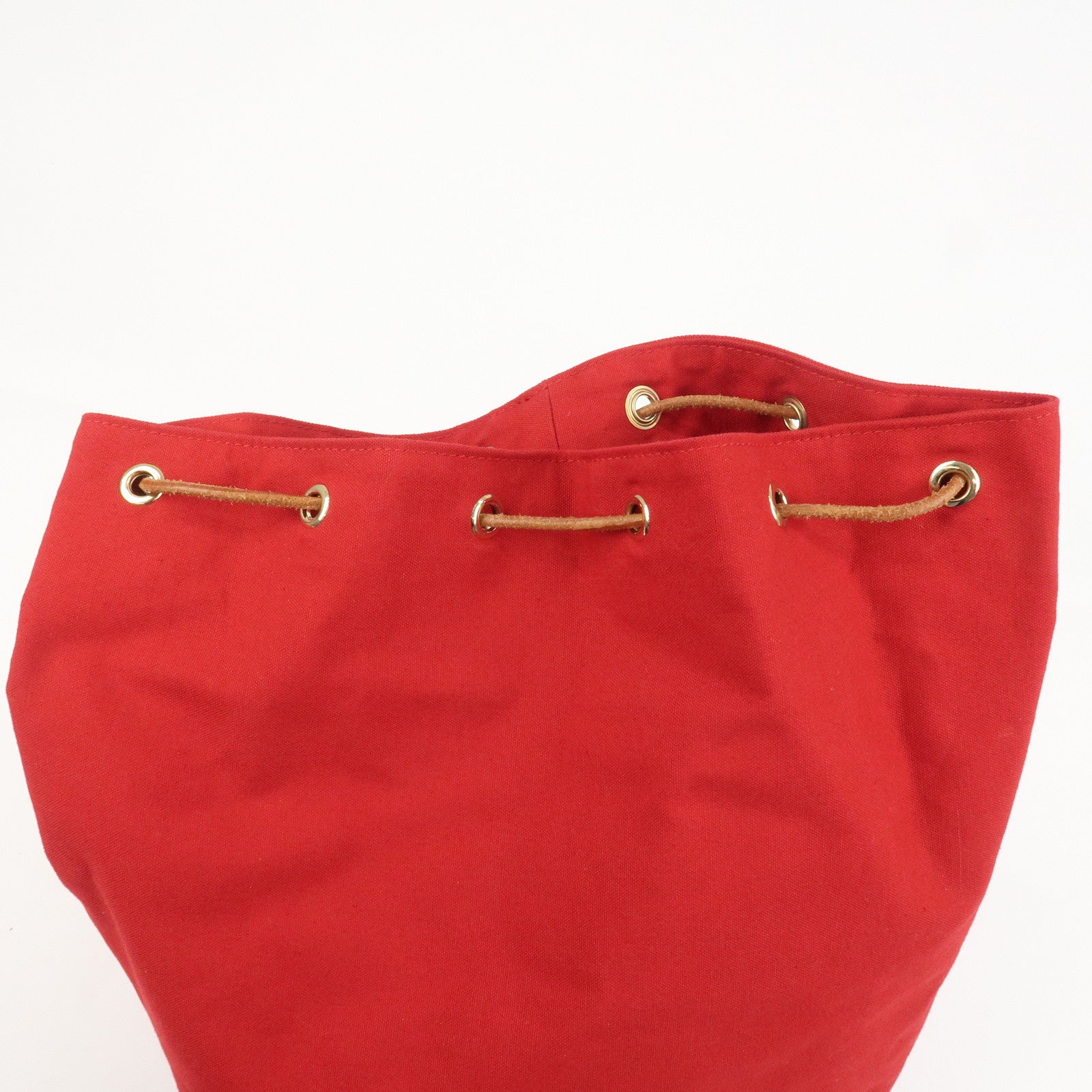 HERMES Canvas Leather Polochon Mimile PM Drawstring Bag Red