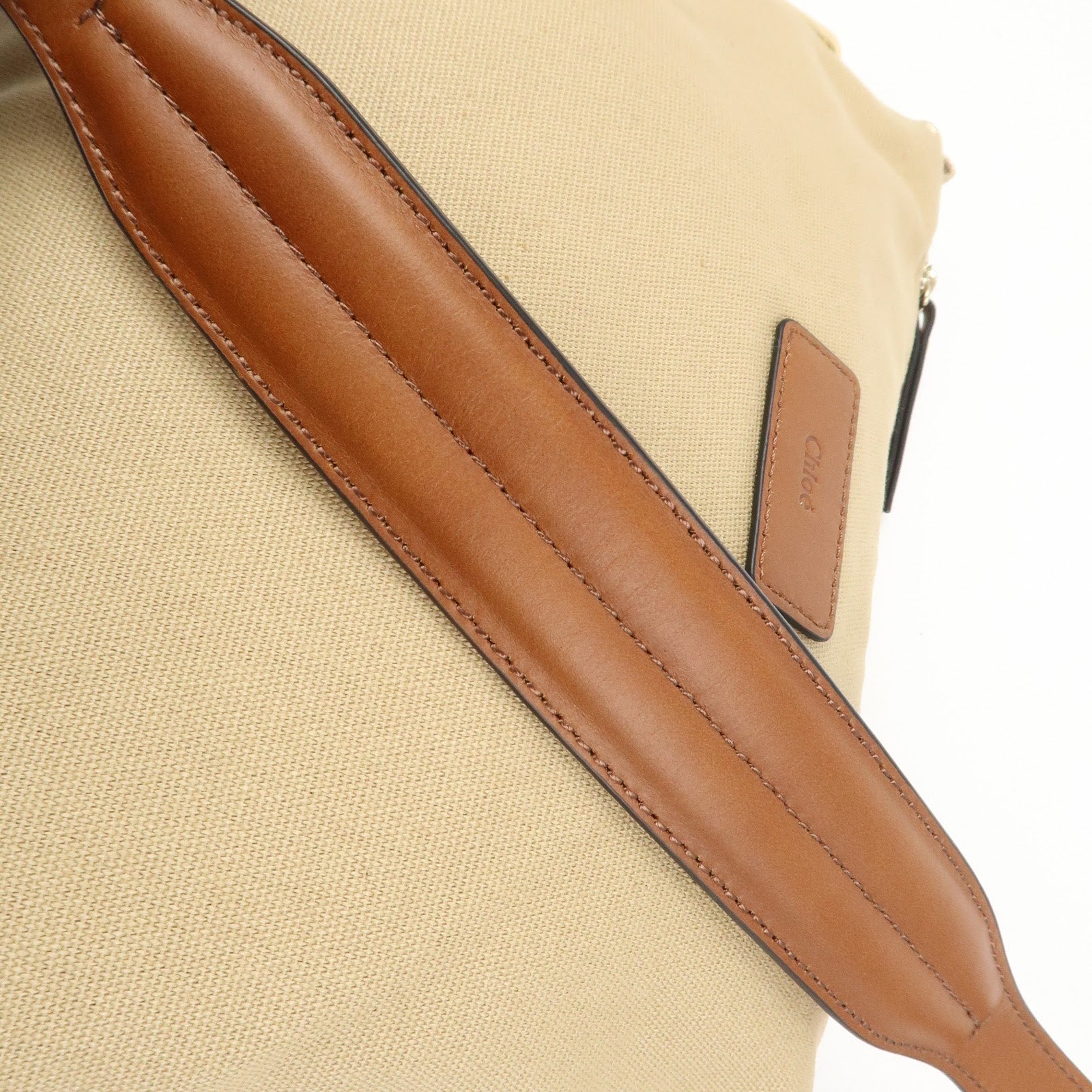 Chloe Logo 2Way Canvas Leather Shoulder Bag Crossbody Bag Beige